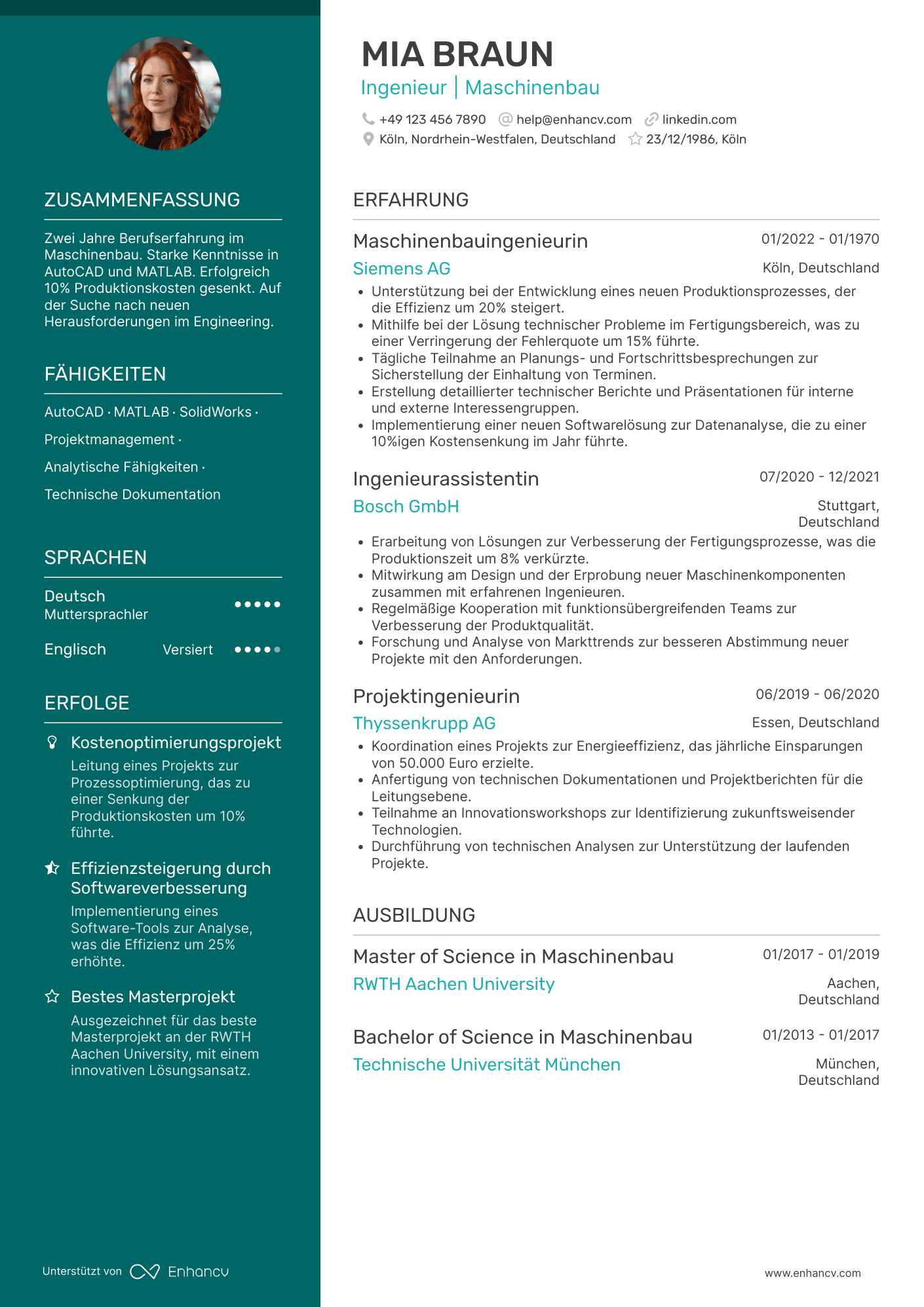 Lebenslauf als Ingenieur ohne Berufserfahrung Resume Example