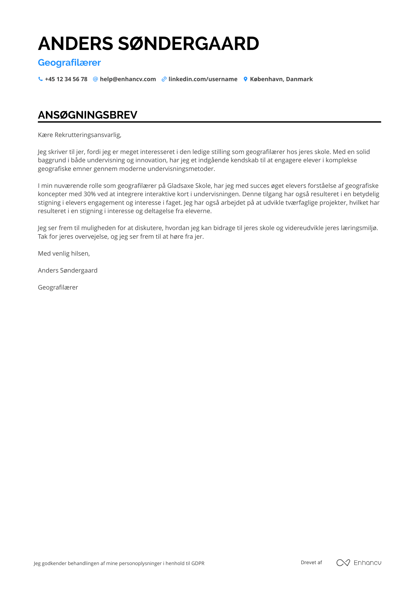 Ansøgningsbrev til Geografilærer Resume Example