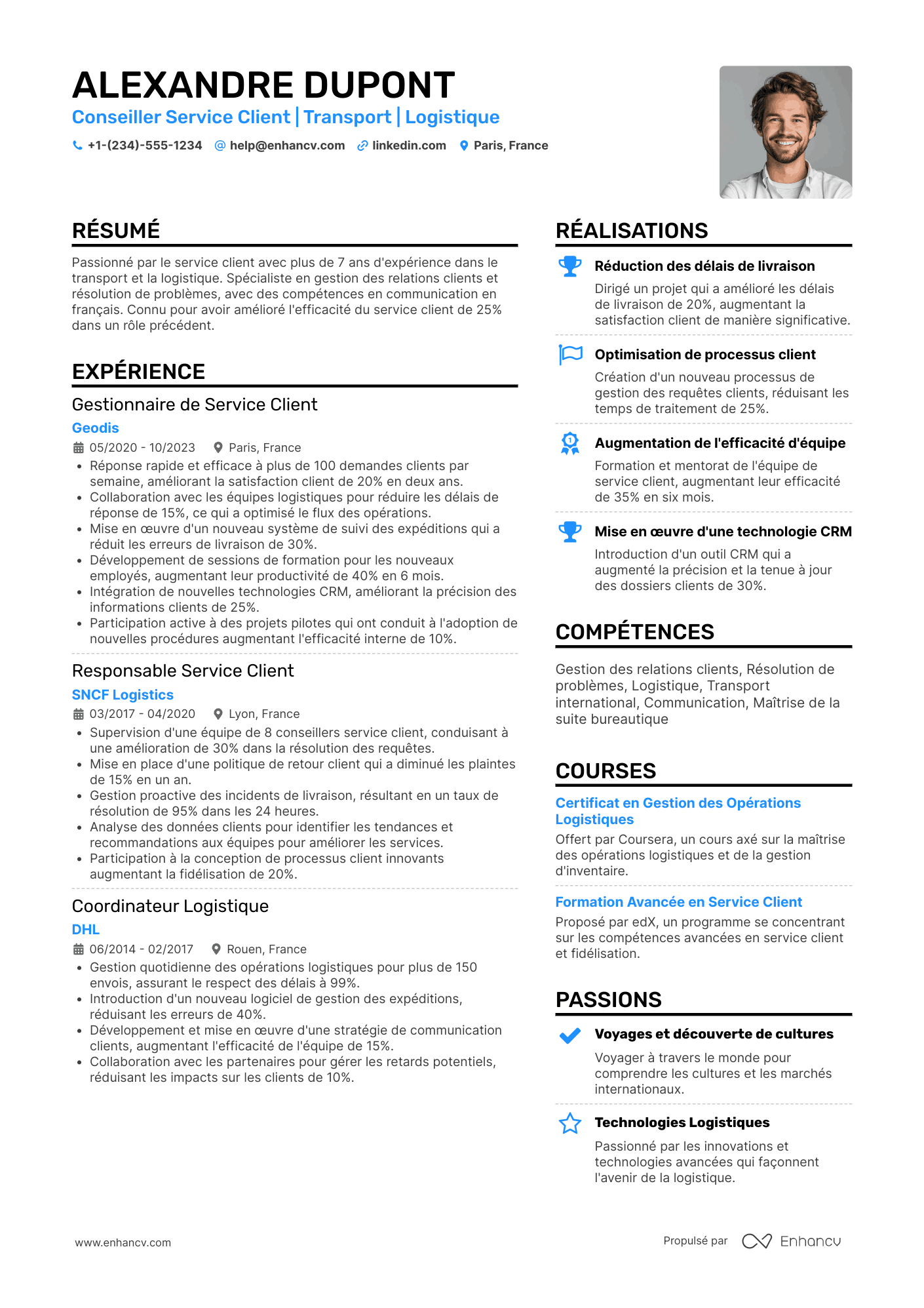 Service client en transport &amp; logistique Resume Example