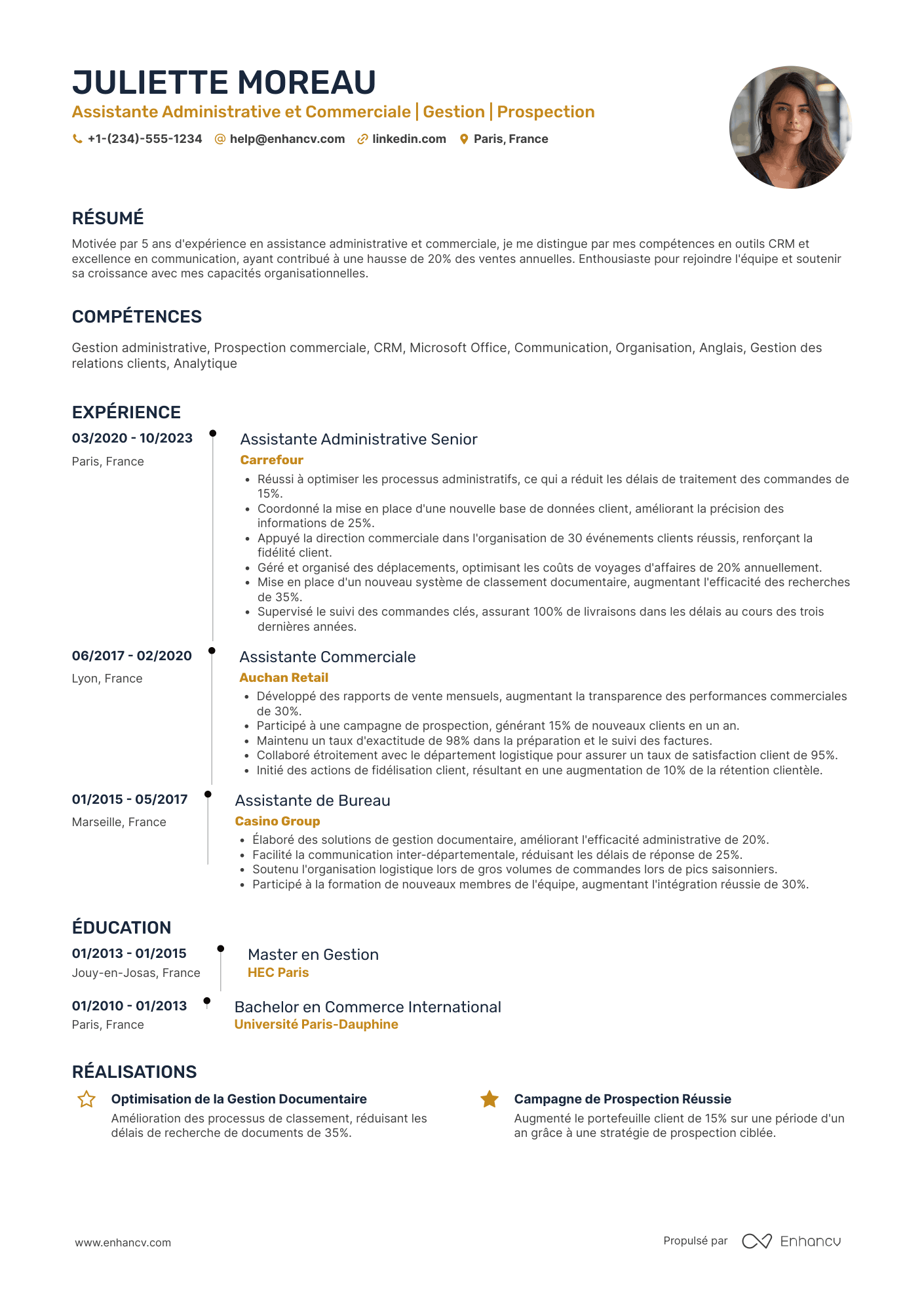 CV d’assistant administratif et commercial Resume Example