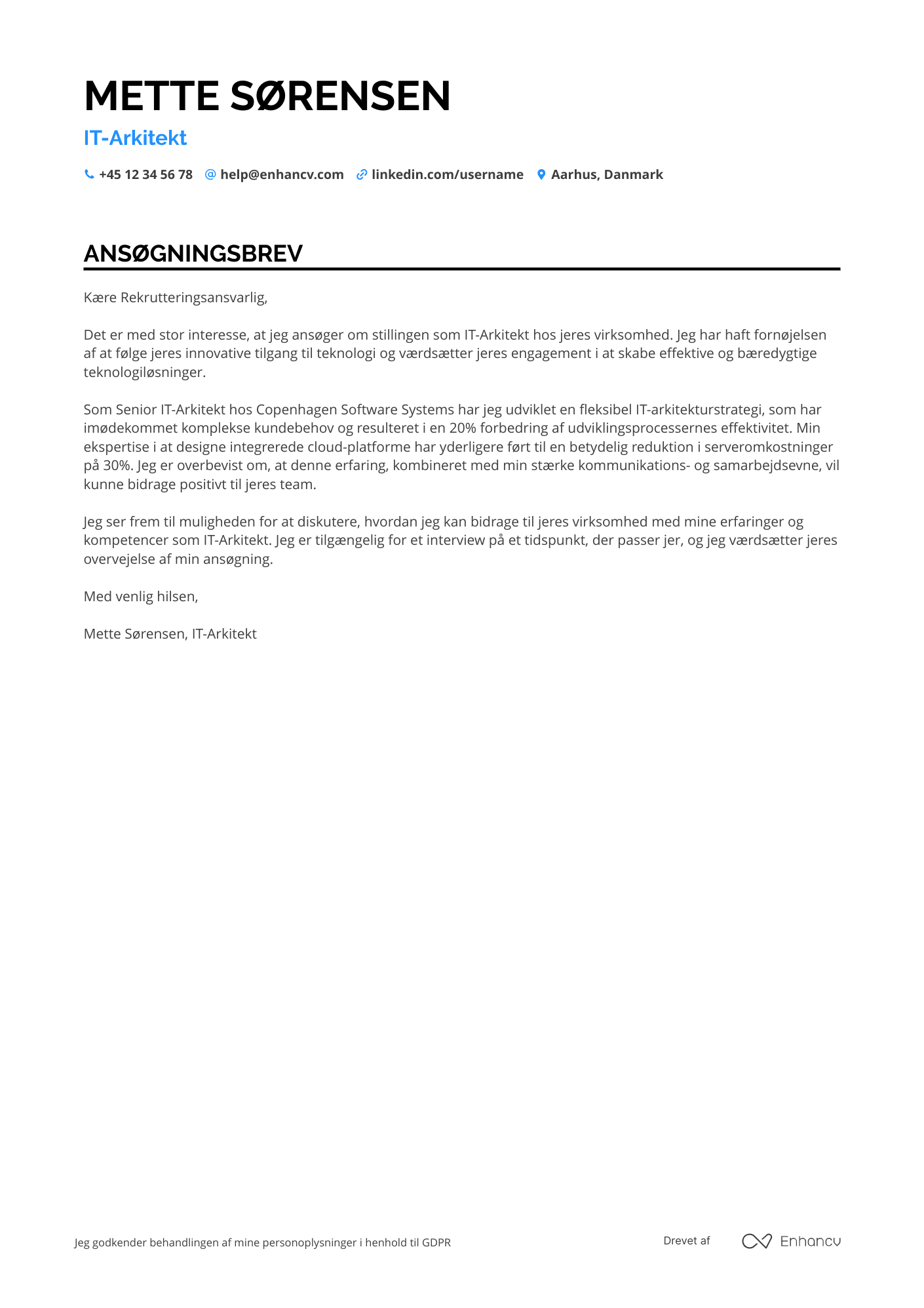 Ansøgningsbrev til It Arkitekt Resume Example