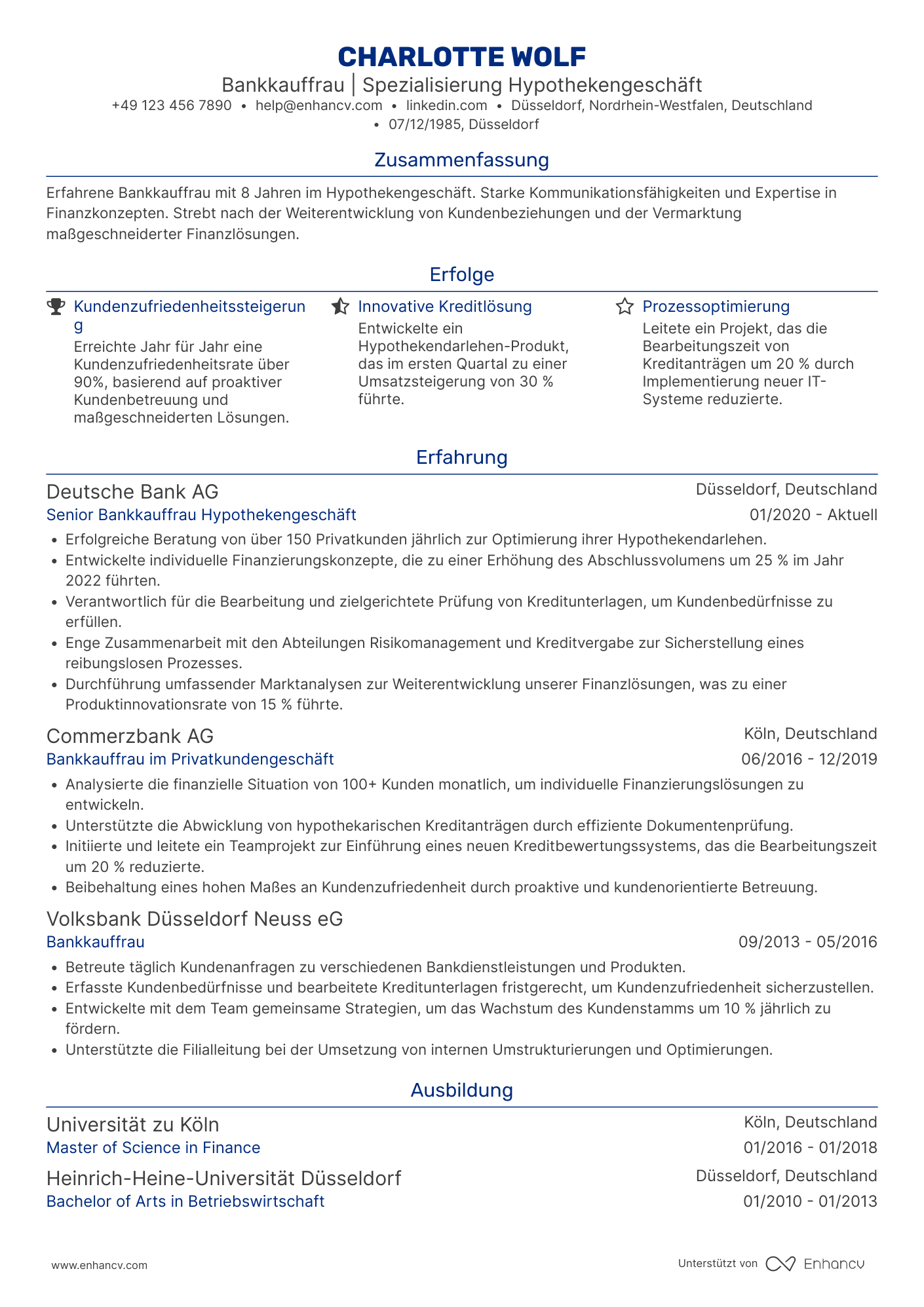 Lebenslauf als Bankkaufmann im Hypothekengeschäft Resume Example