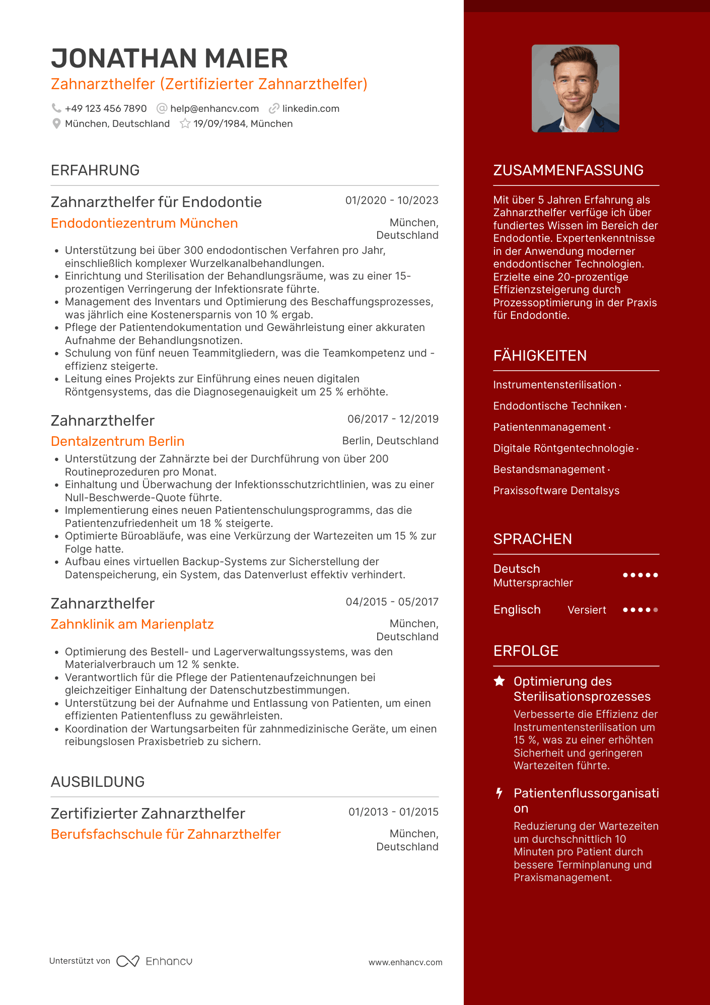 Lebenslauf als Zahnarzthelferin für Endodontie Resume Example