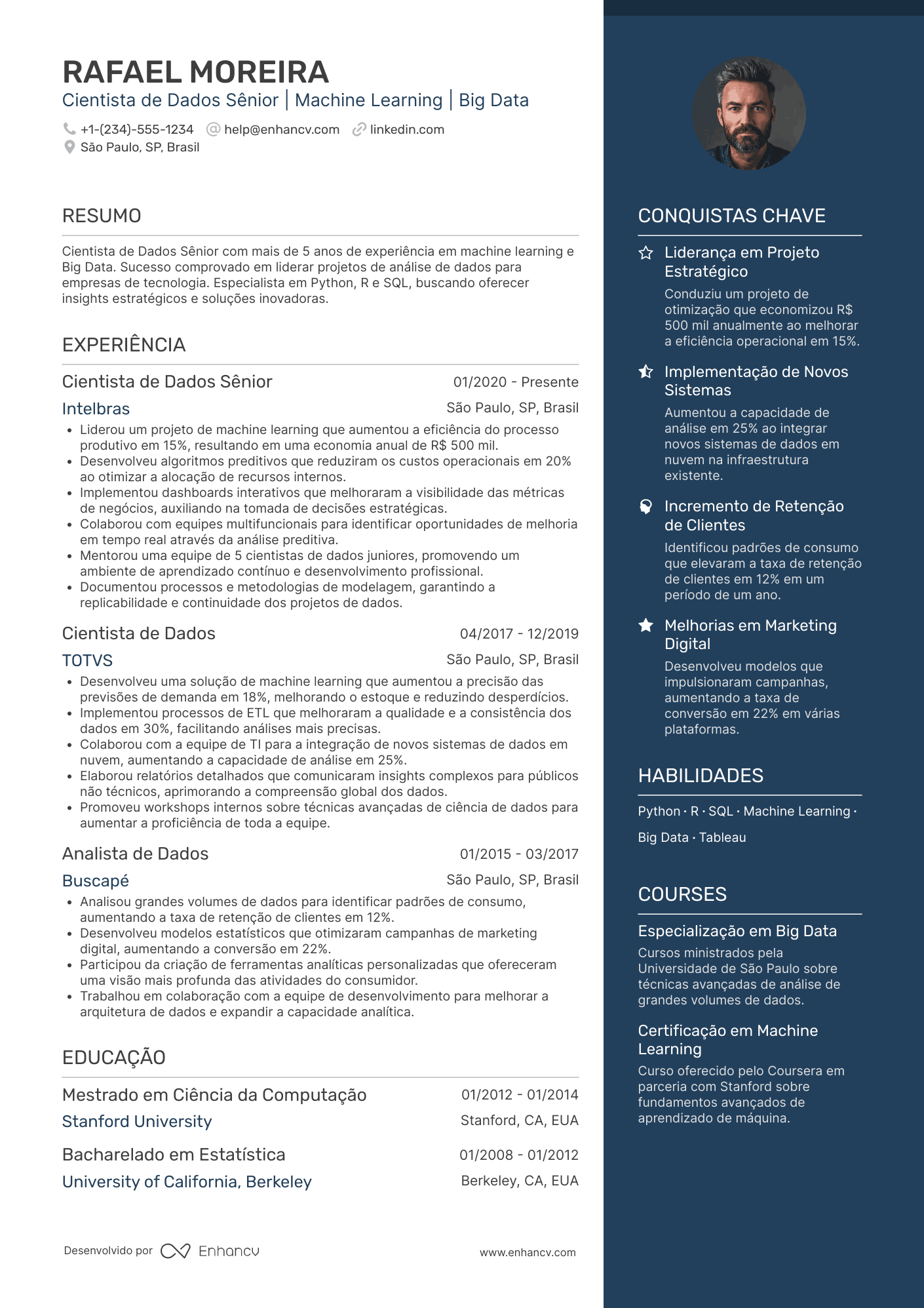 Currículo de cientista de dados sênior Resume Example