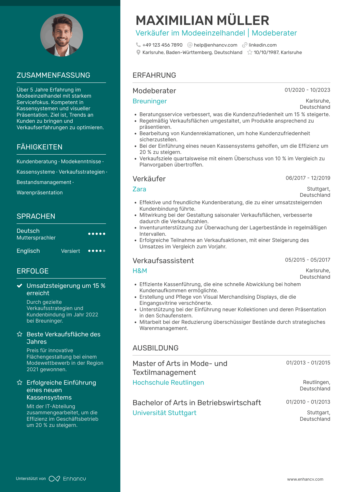 Lebenslauf in Verkäuferin im Modegeschäft Resume Example