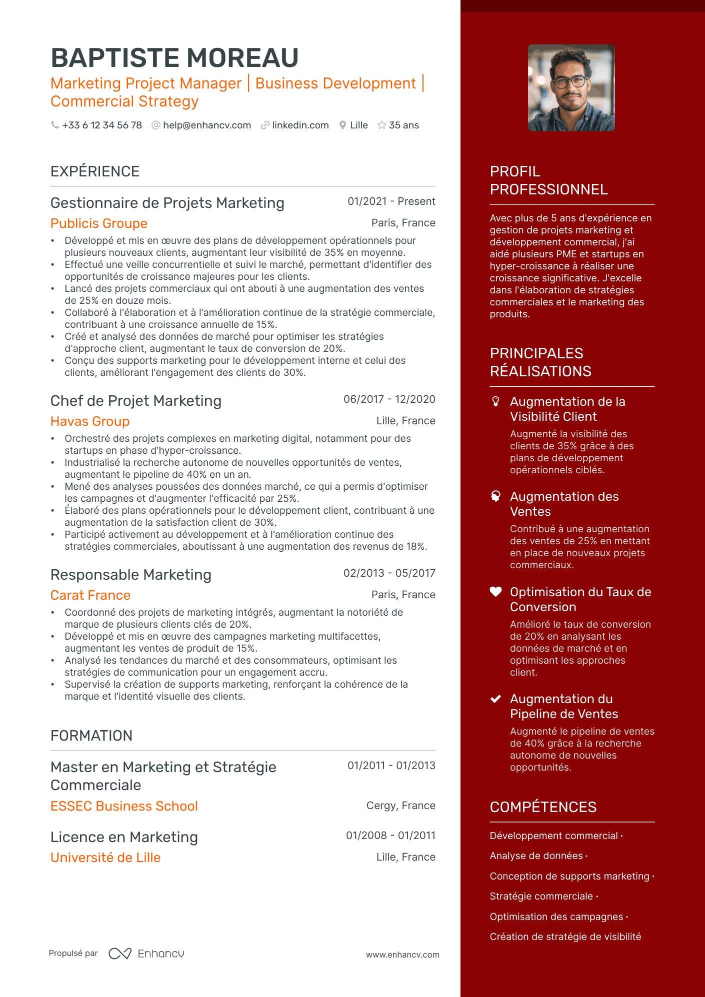 Chef de Projet Marketing Senior Resume Example