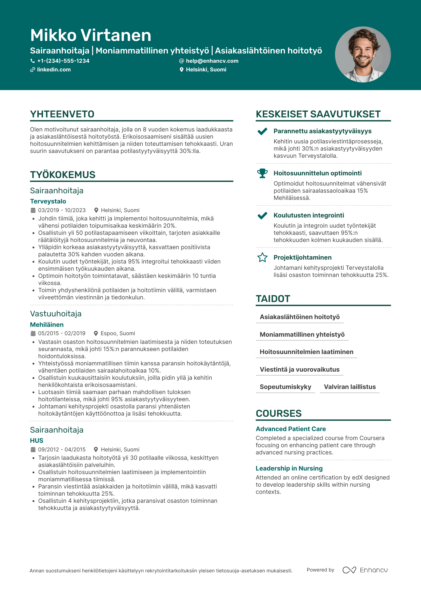 Ansioluettelo Sairaanhoitaja Hyvinvointiala Resume Example