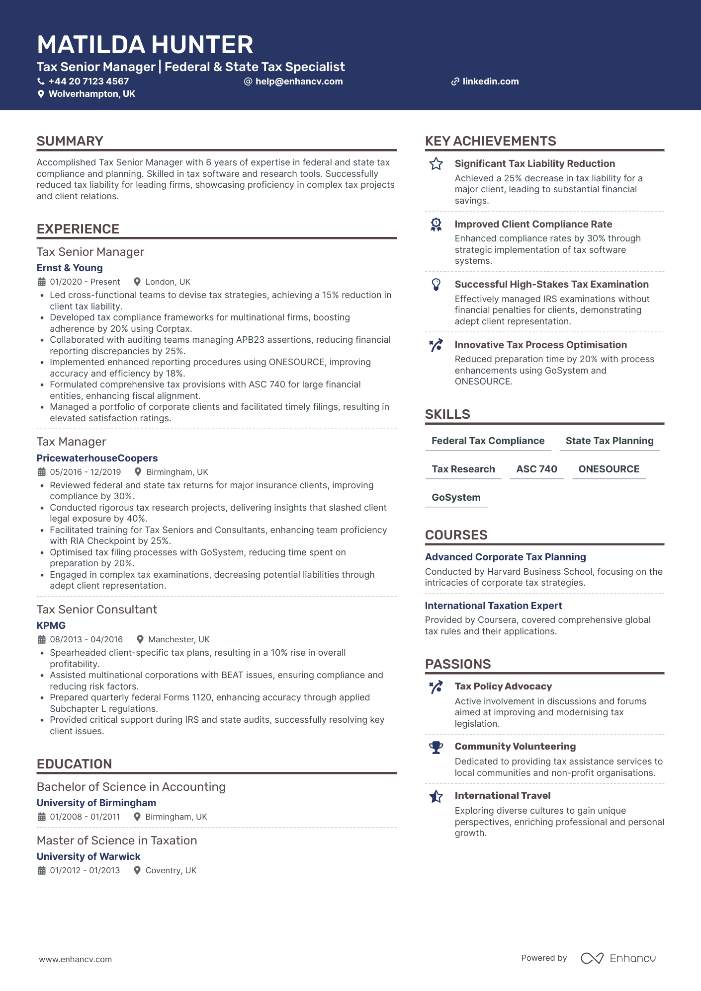 Senior Tax Auditor Resume Example