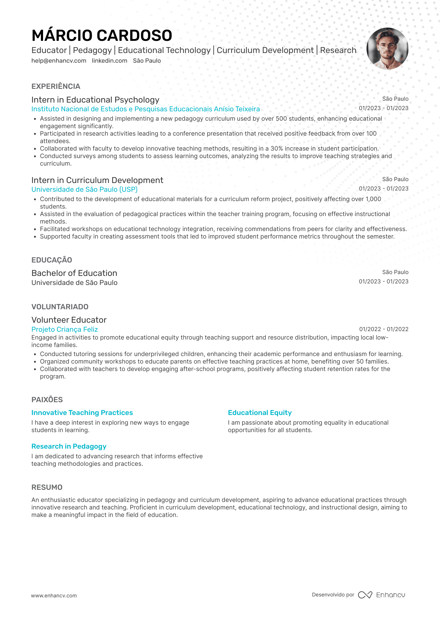 Professor pedagogo Resume Example
