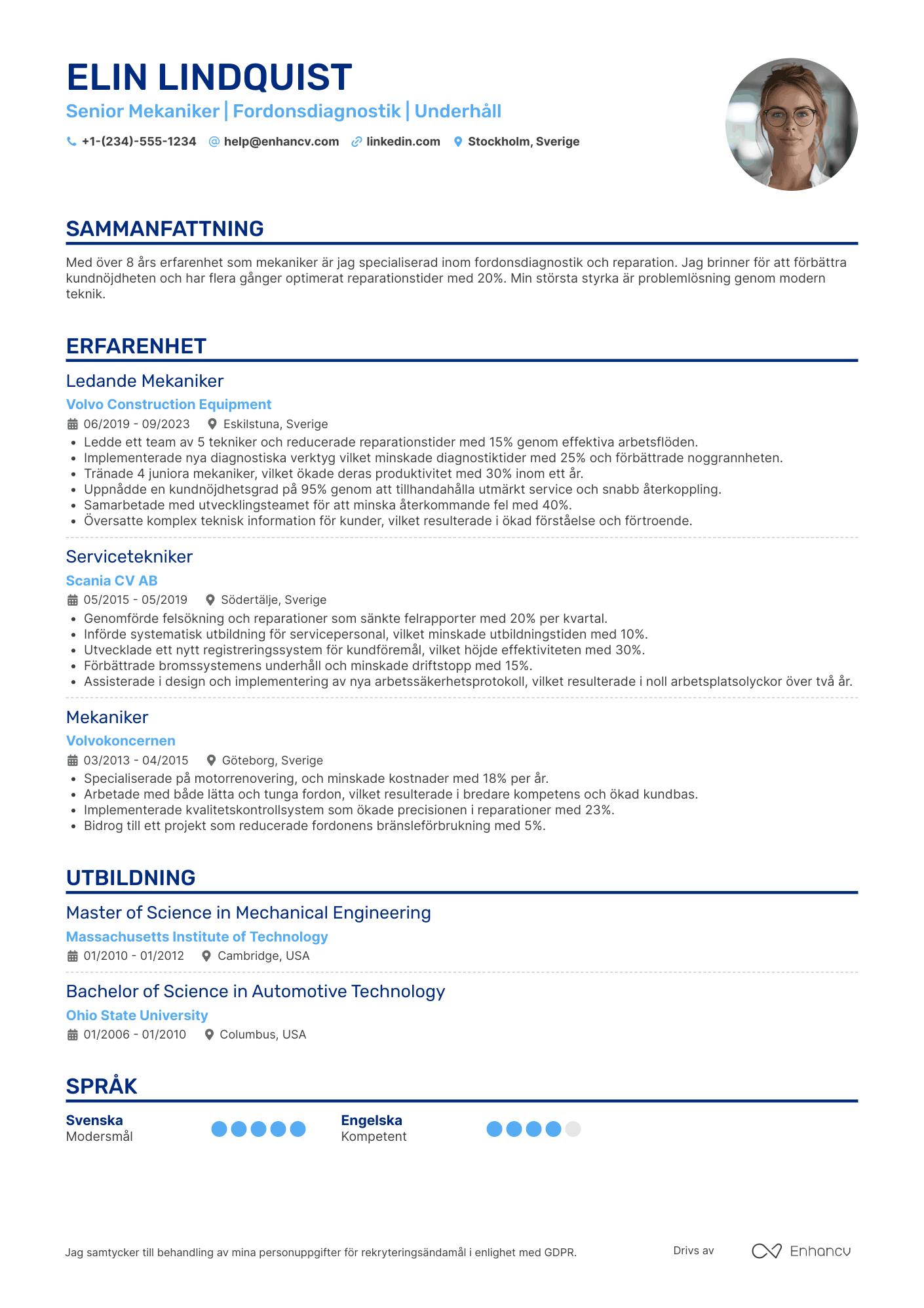 CV för Senior mekaniker Resume Example