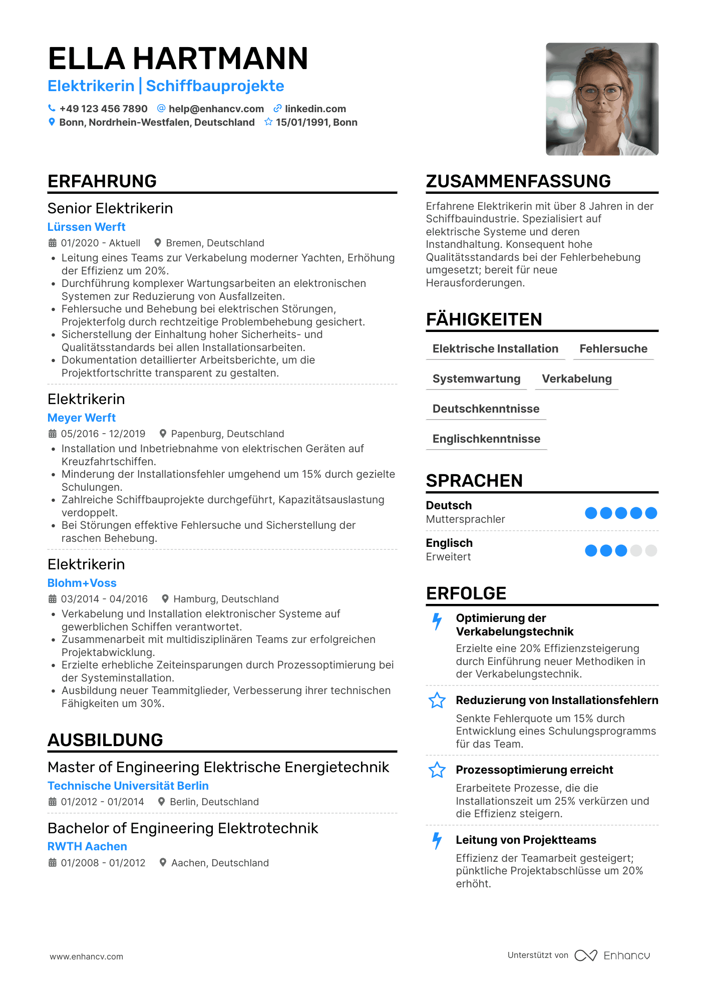 Lebenslauf in Elektriker in der Schiffbauindustrie Resume Example