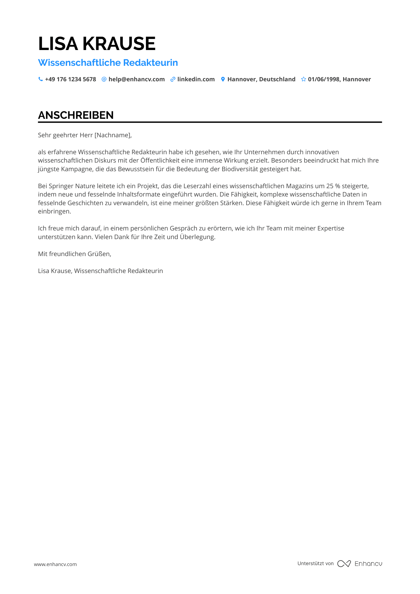 Wissenschaftlicher Redakteur Resume Example