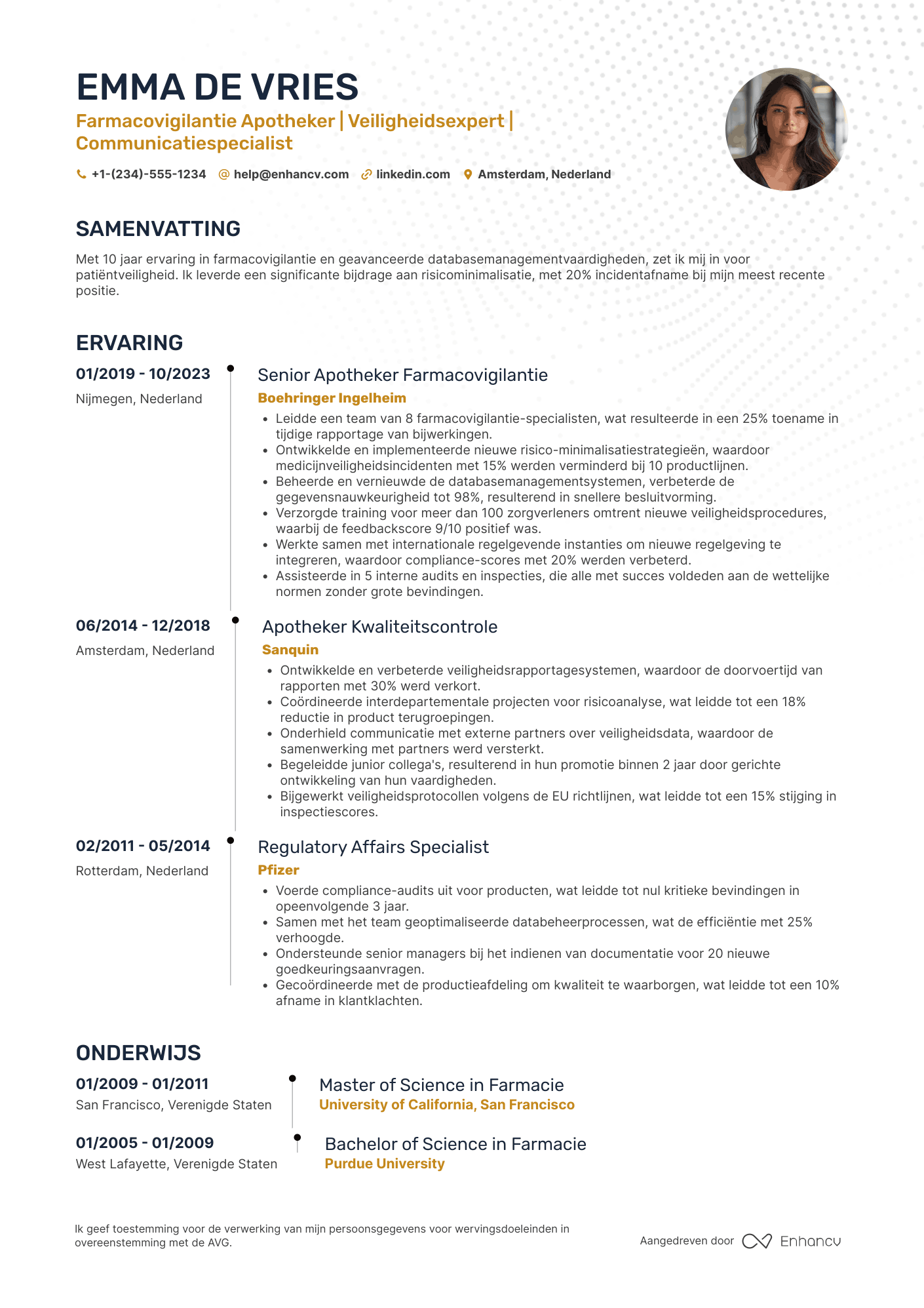 CV voor Apotheker voor Farmacovigilantie Resume Example