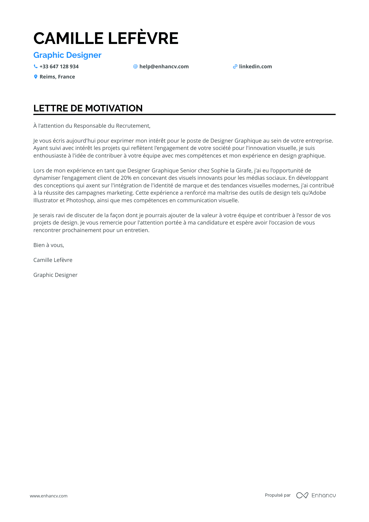 Graphiste Senior Resume Example