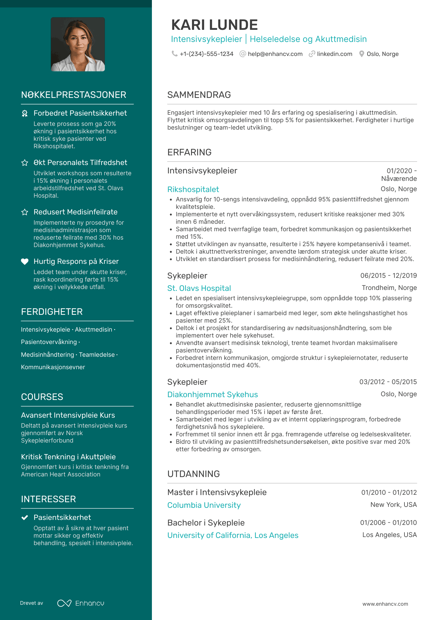 CV for Intensivsykepleier Resume Example