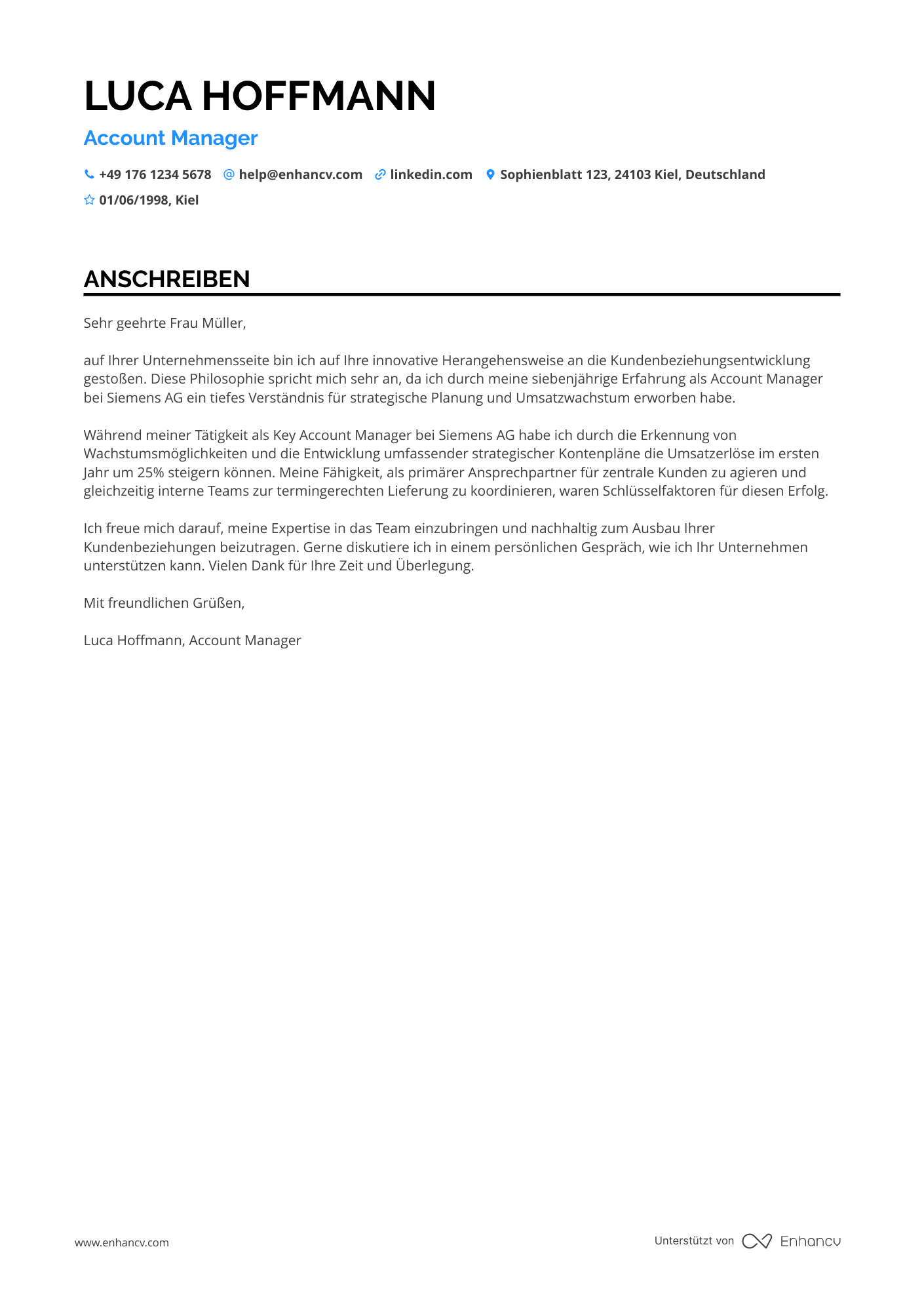 Erstklassiger Account Manager Resume Example