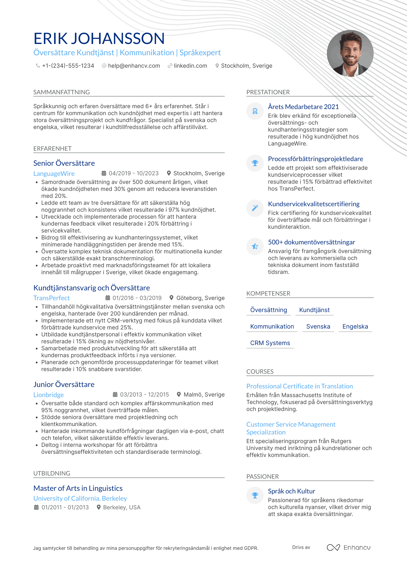 CV för Översättare Kundtjänst Resume Example