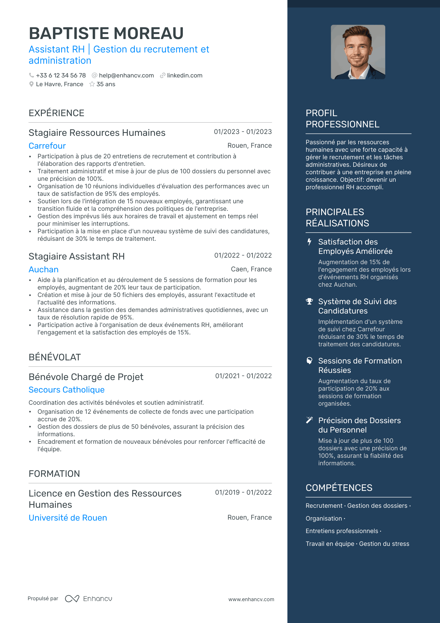 Stage Assistant RH Resume Example