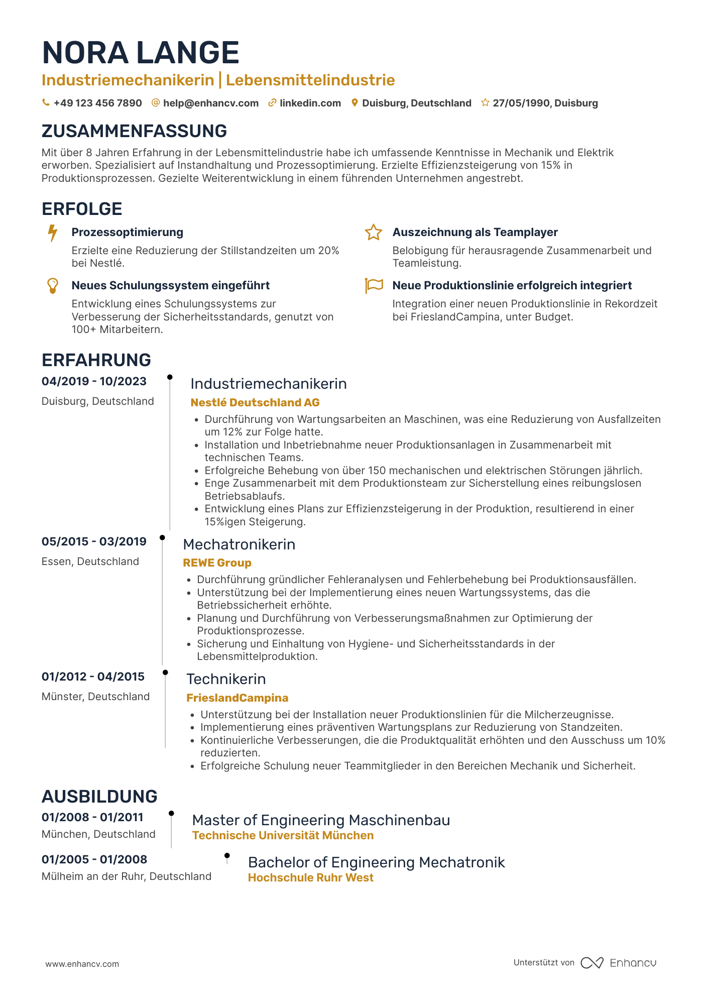 Lebenslauf in Handwerker in der Lebensmittelindustrie Resume Example
