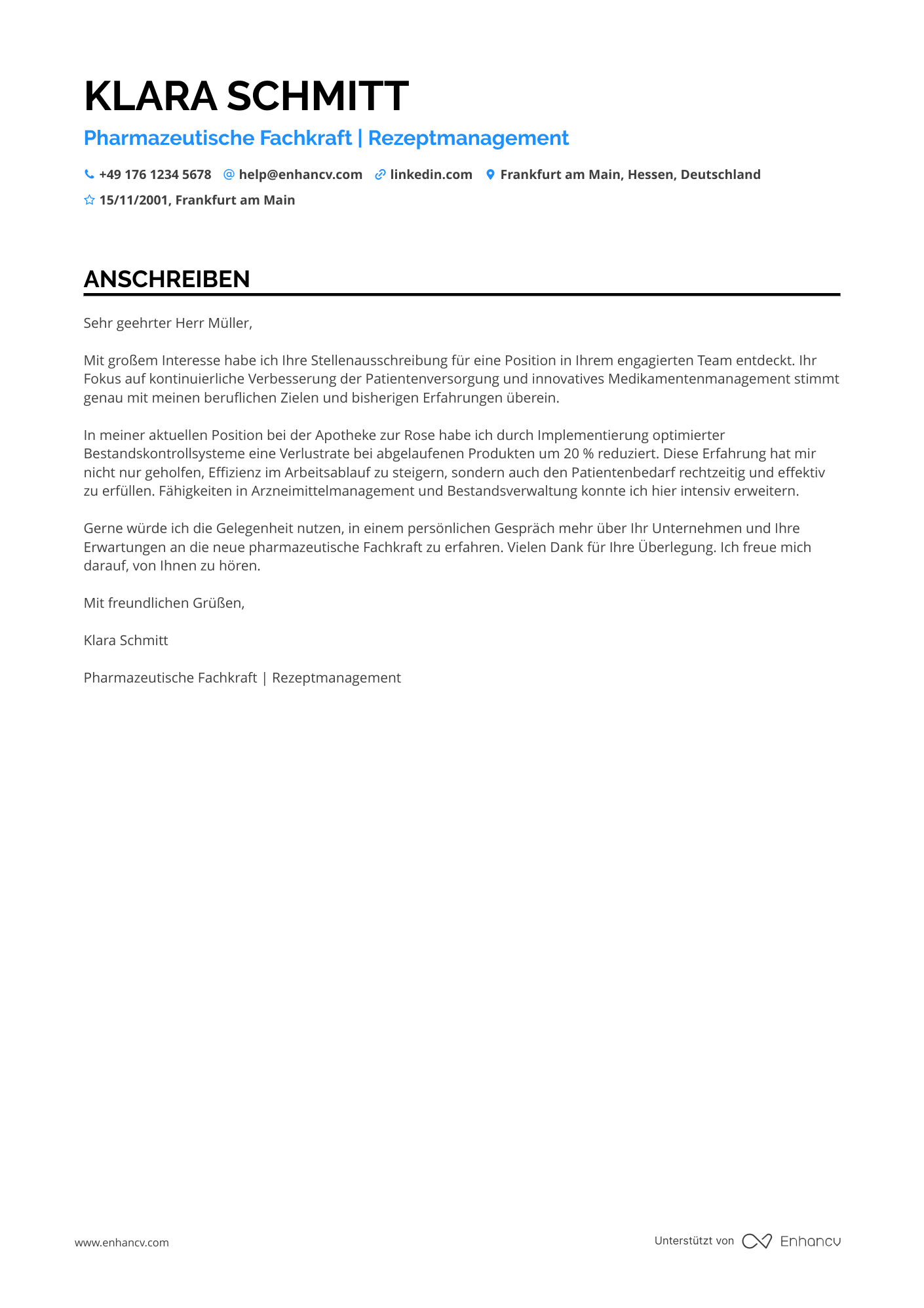 Apotheker in der Ausbildung Resume Example