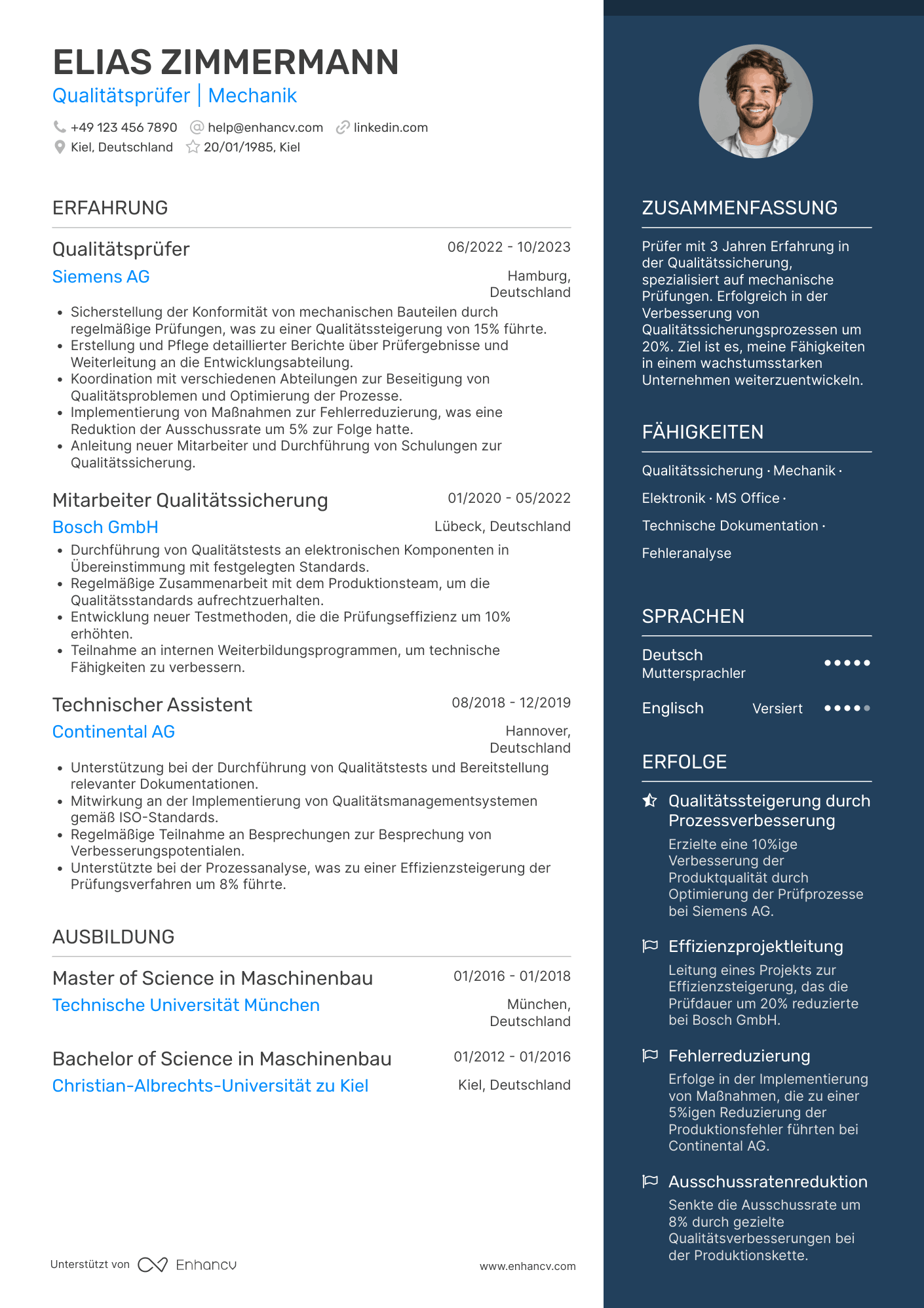Lebenslauf als Prüfer für Einsteiger Resume Example