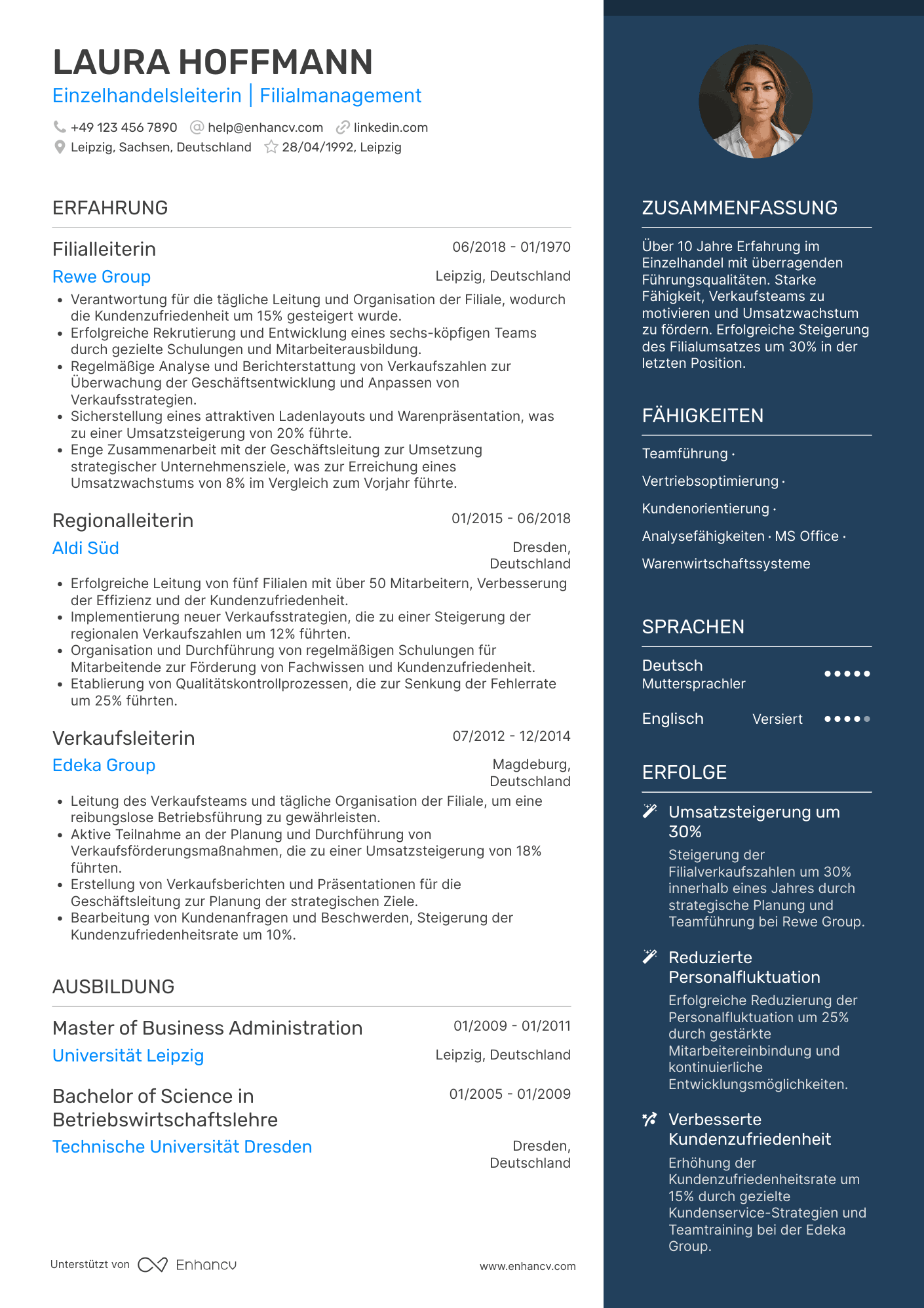 Lebenslauf als Einzelhandelsleiter Resume Example