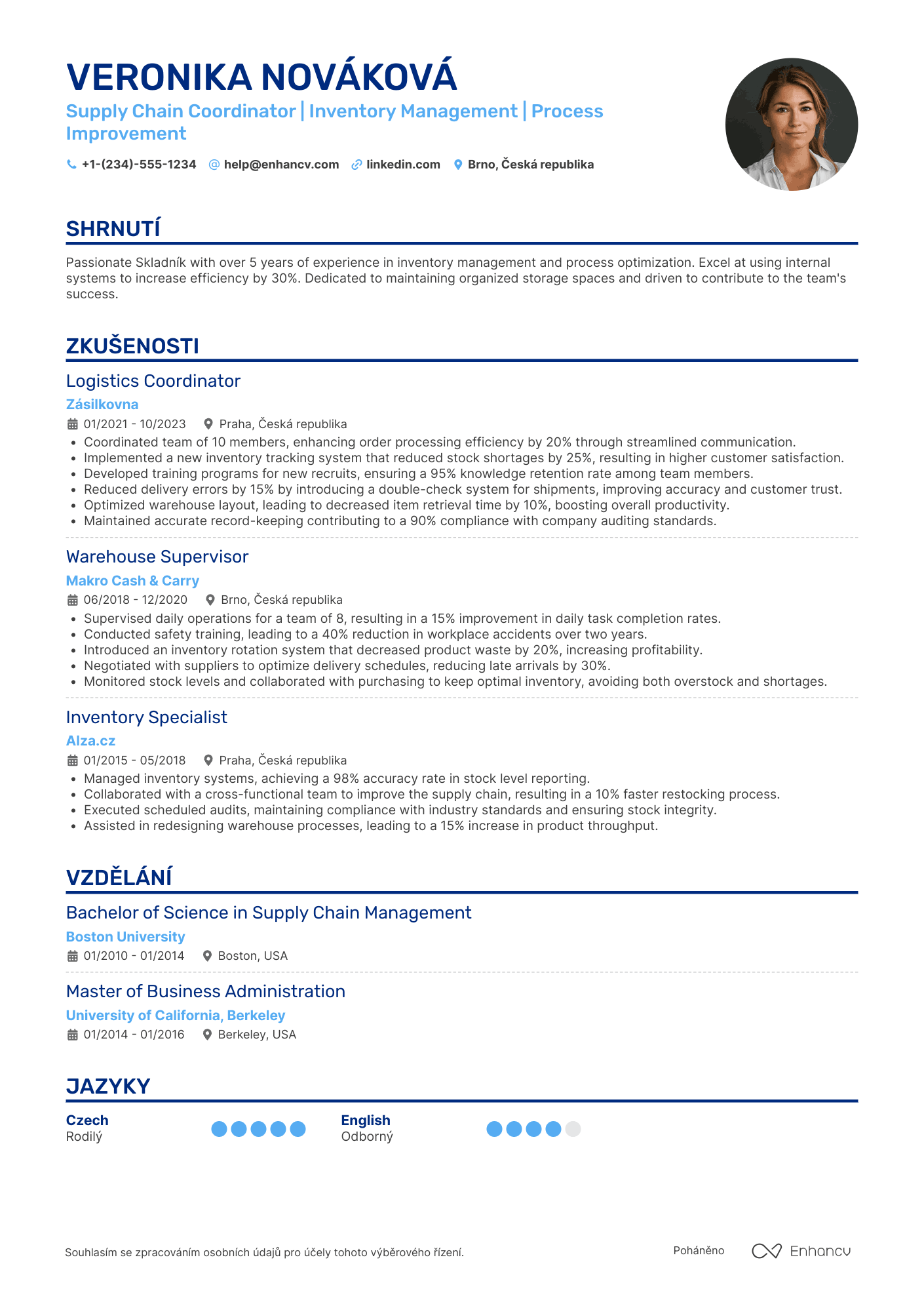 Životopis pro Skladník Bez Praxe Resume Example