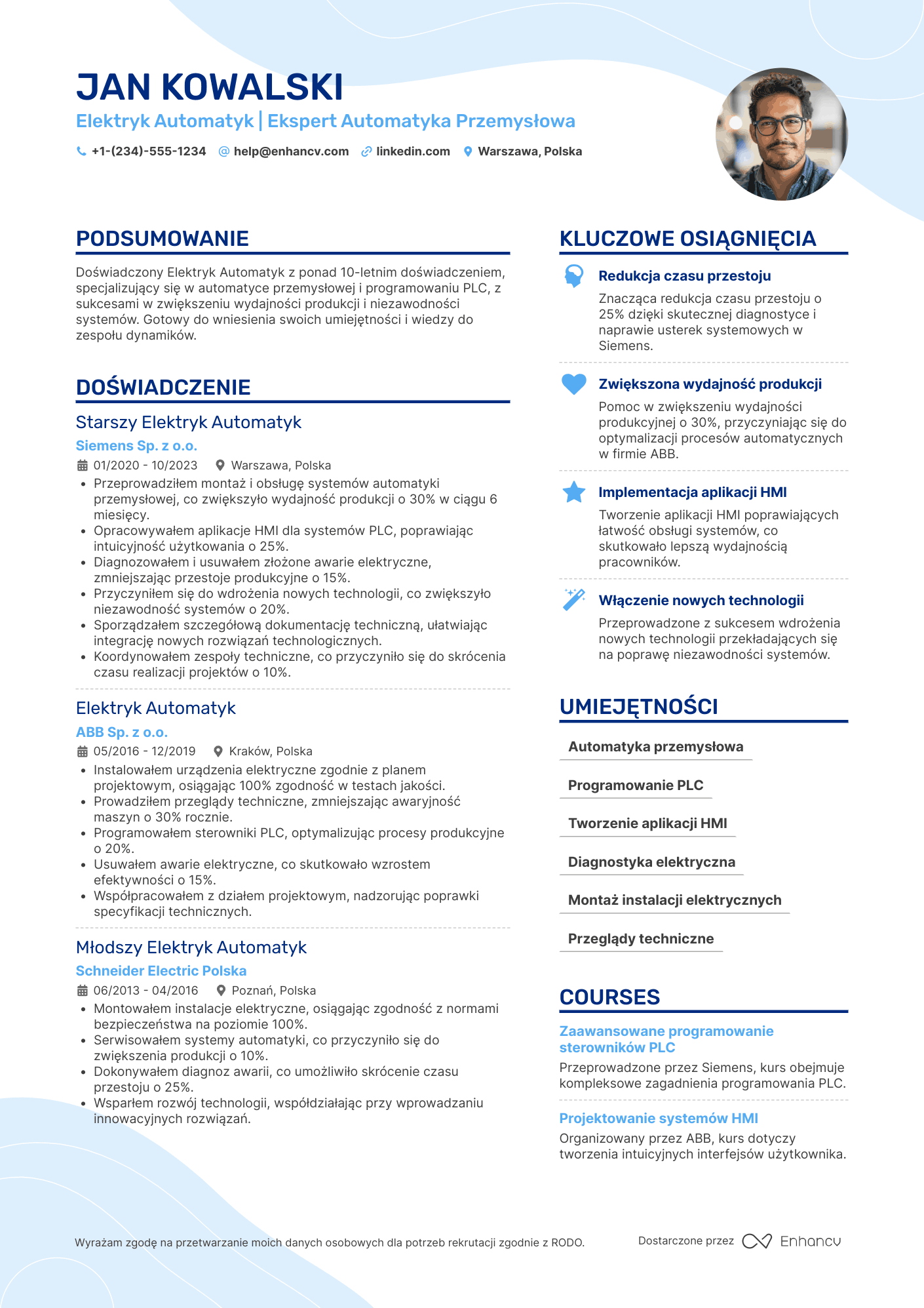 CV dla Elektryk Automatyk Resume Example