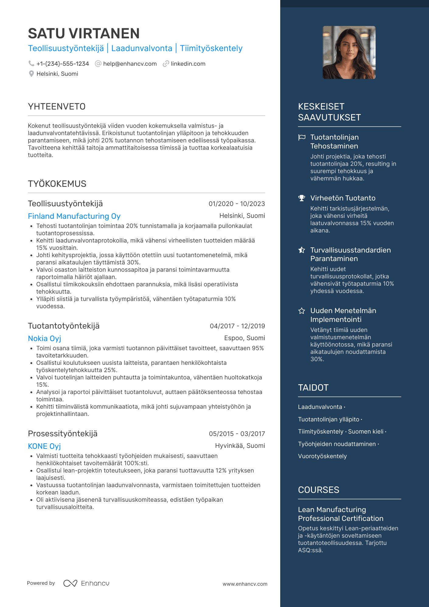 Ansioluettelo Teollisuustyöntekijä Valmistus Resume Example