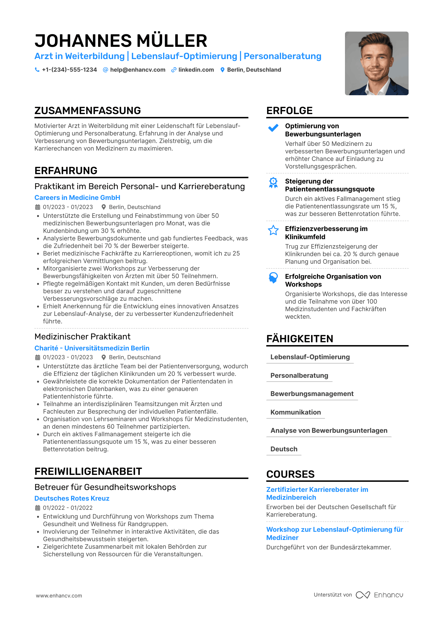 Lebenslauf Arzt in Weiterbildung Resume Example