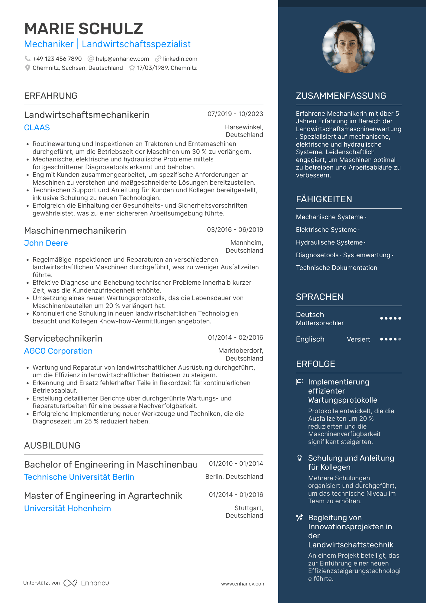 Lebenslauf in Landwirtschaftsindustrie Mechaniker Resume Example
