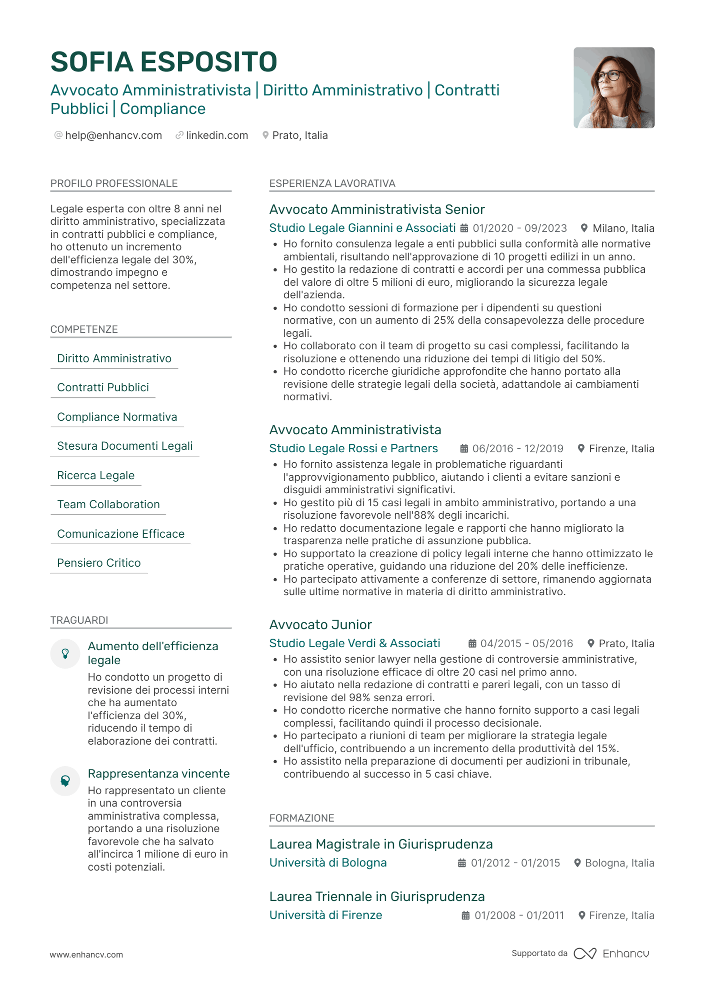 Avvocato amministrativista Resume Example