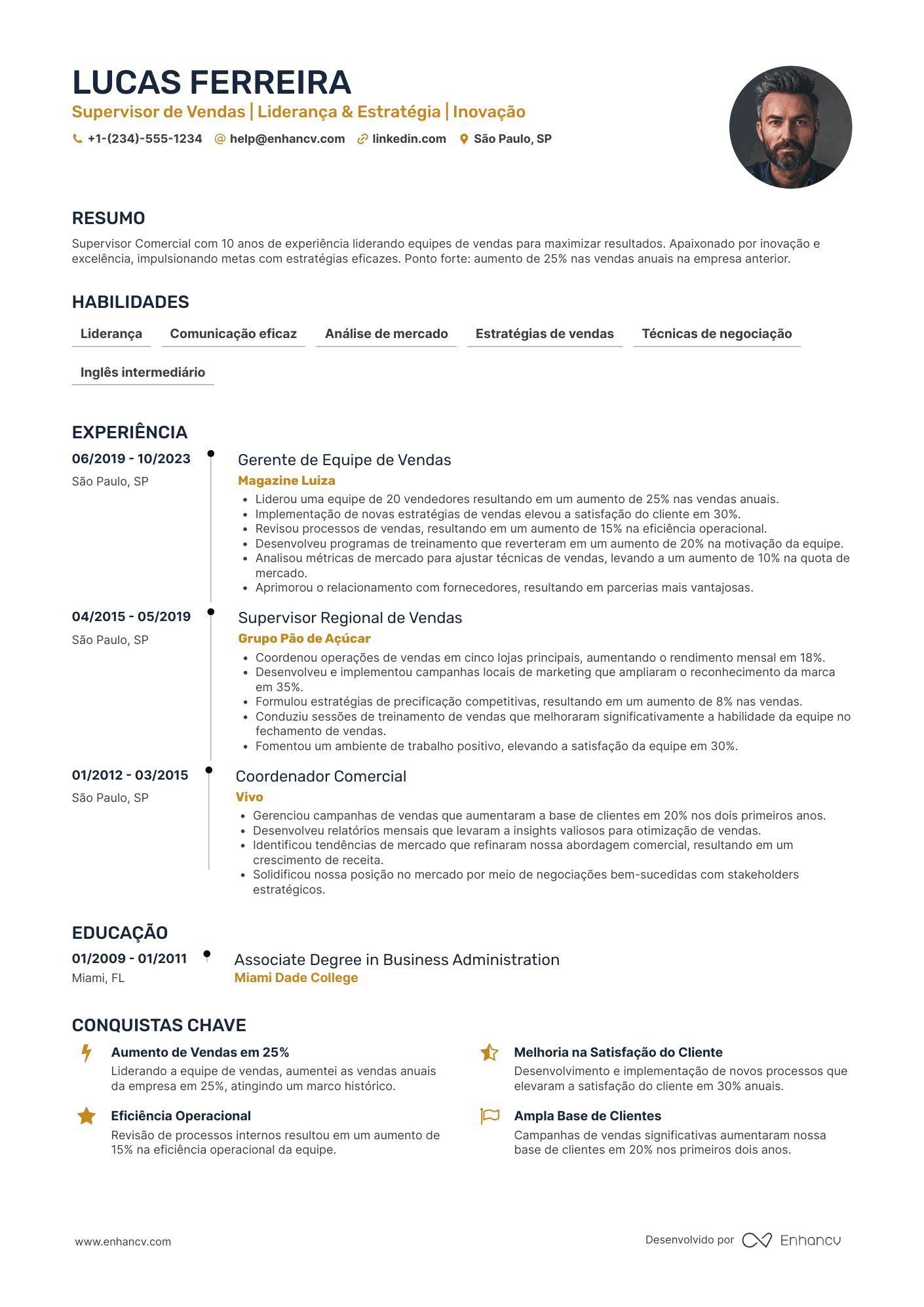 Currículo supervisor comercial Resume Example