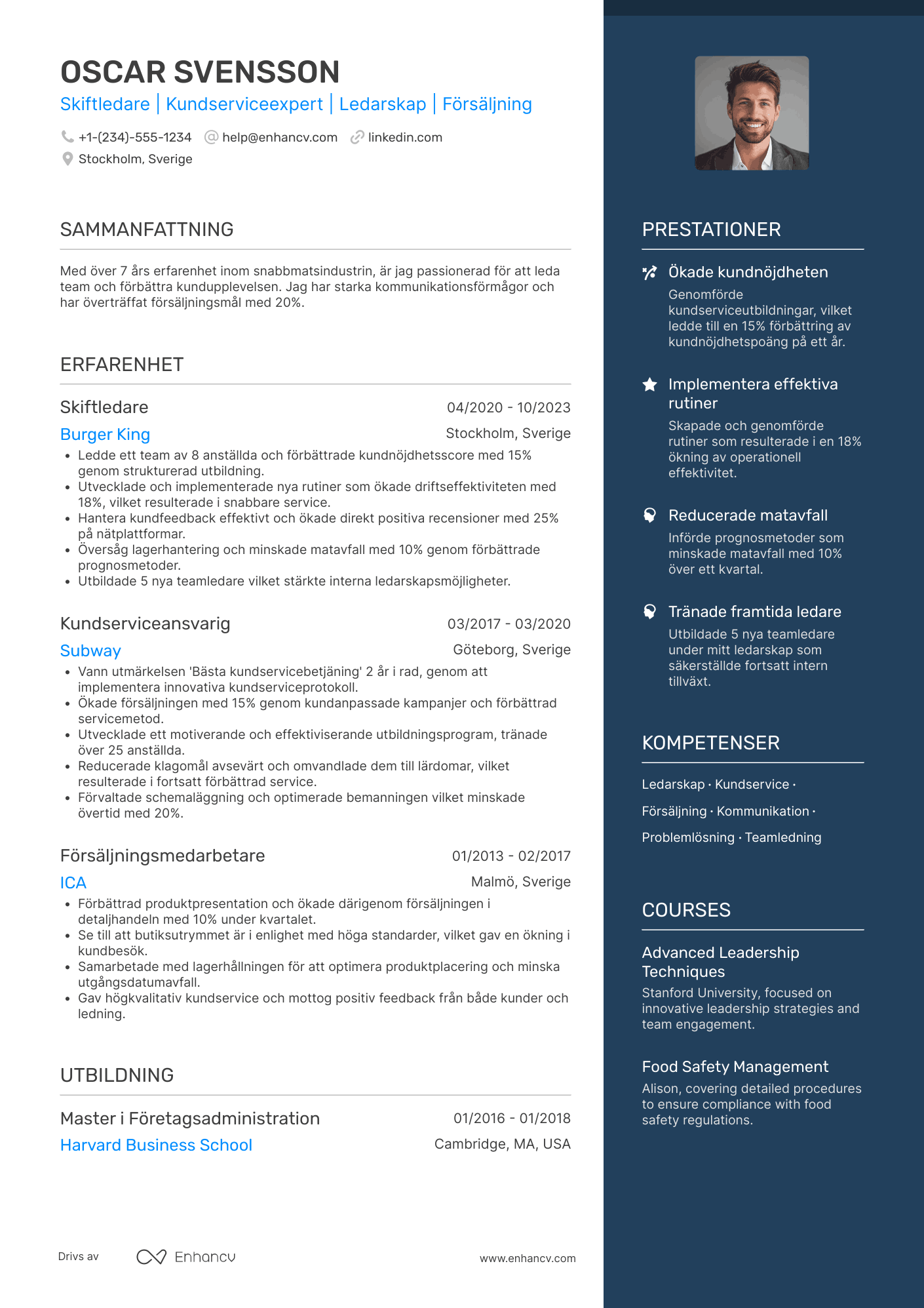 CV för McDonald's Skiftledare Resume Example