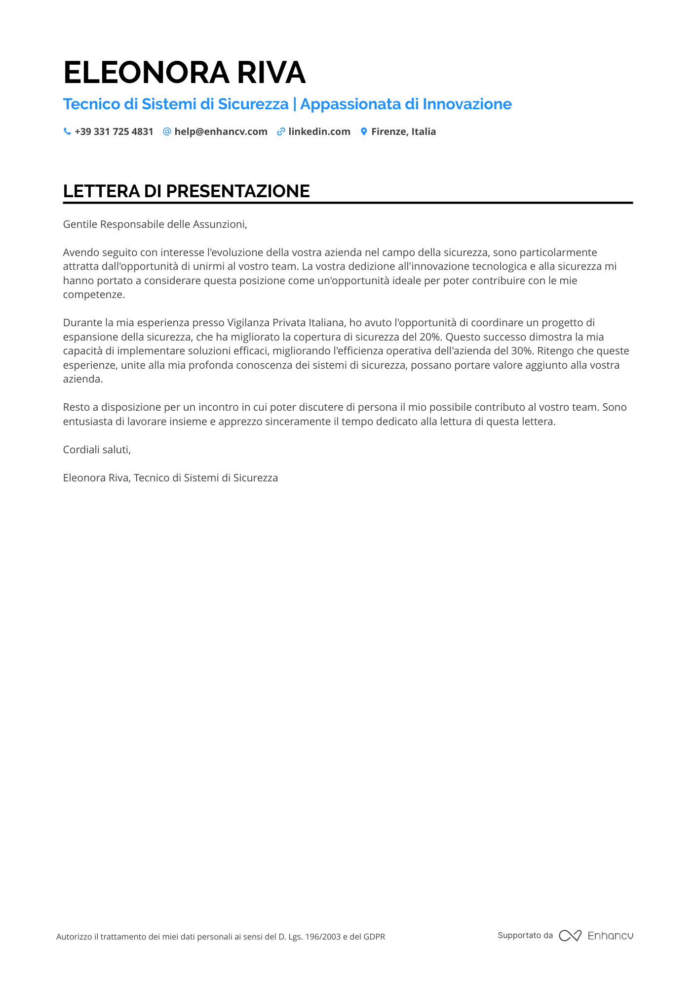 Elettricista di Installazione Resume Example