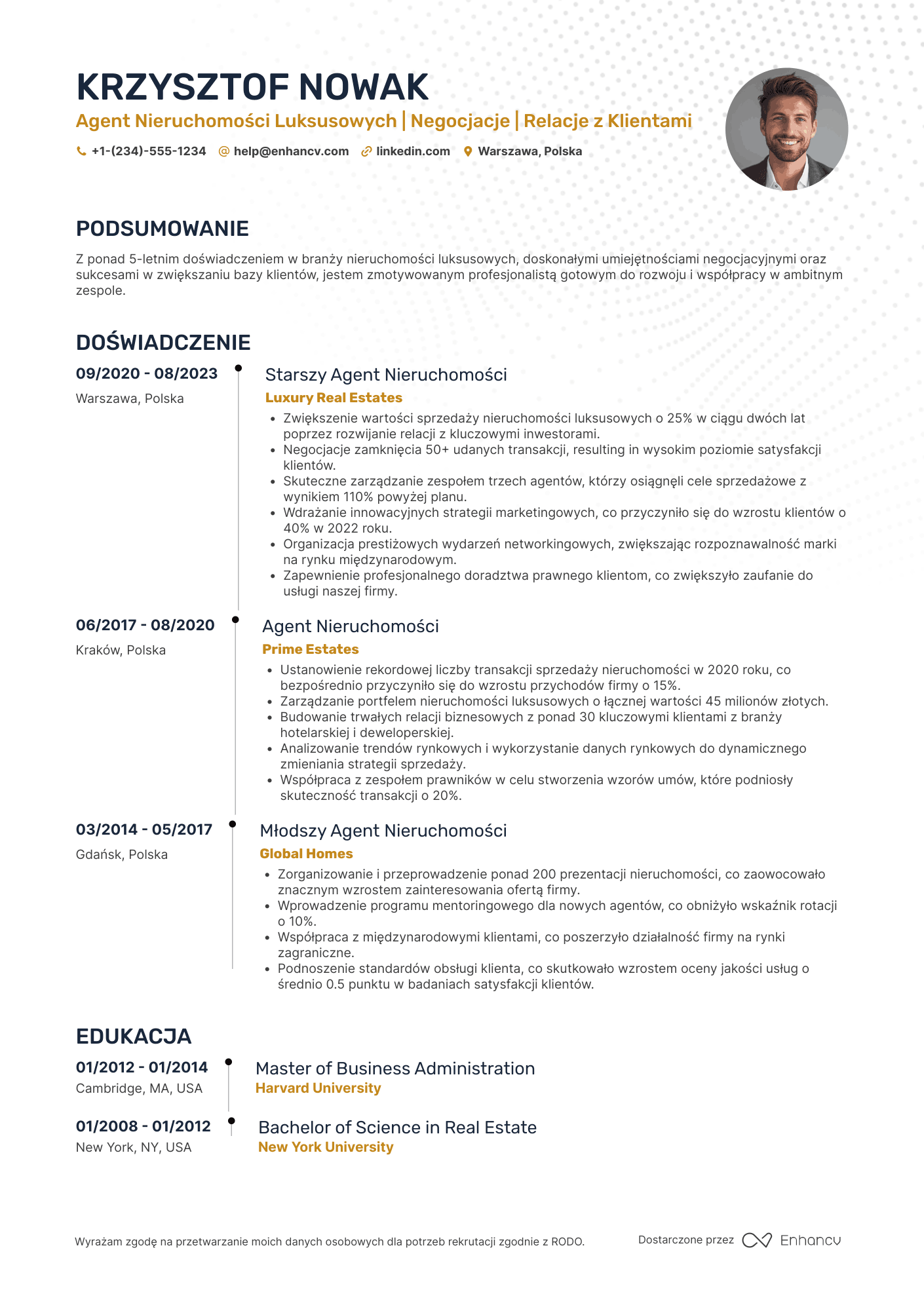 CV dla Agent Nieruchomości Luksusowych Resume Example
