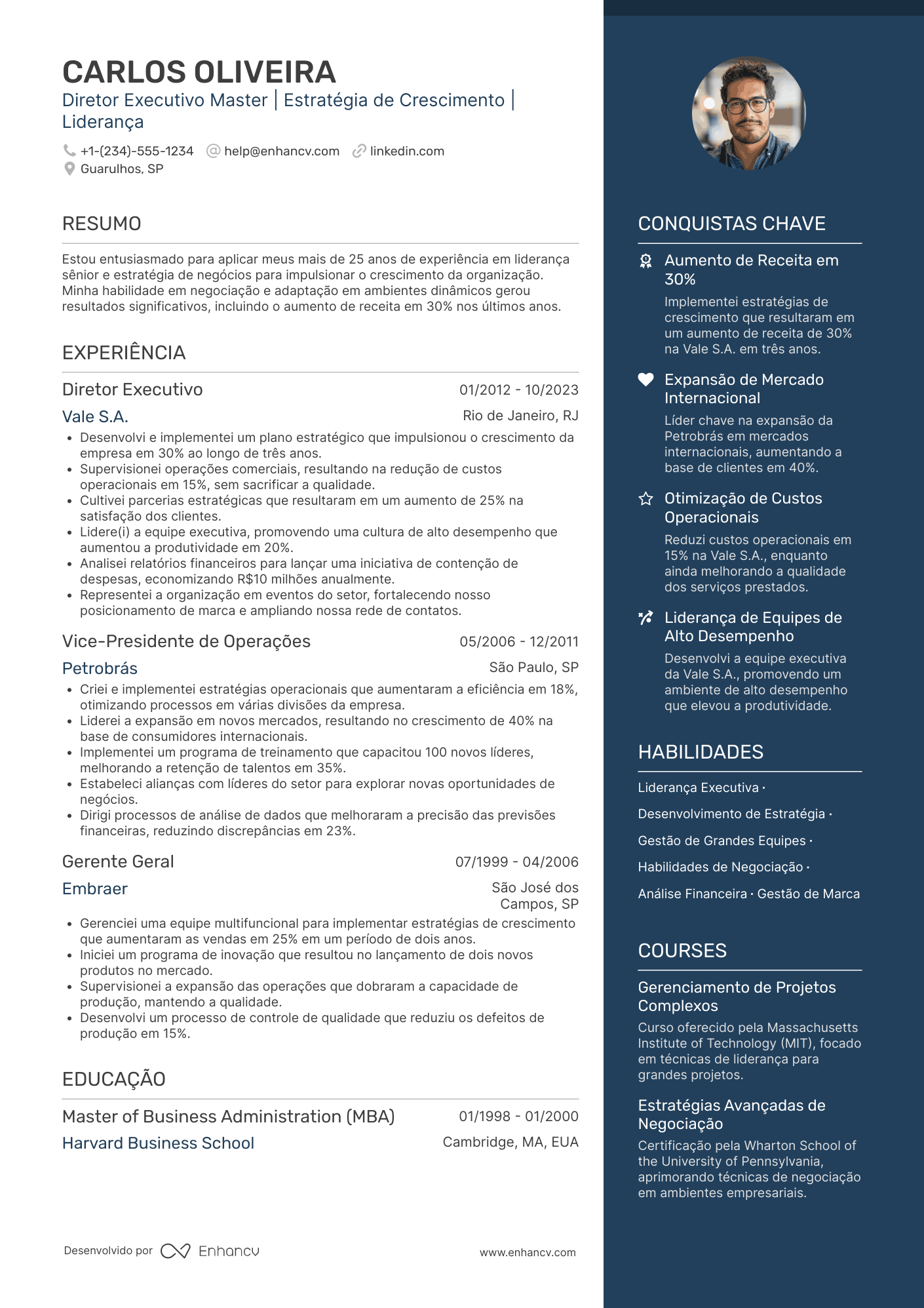 Currículo diretor executivo master (20+ anos) Resume Example