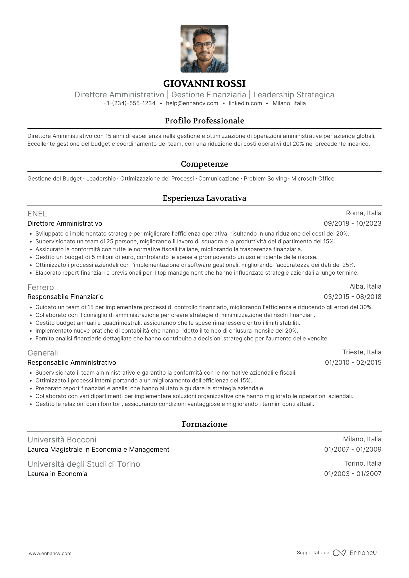CV Direttore amministrativo Resume Example