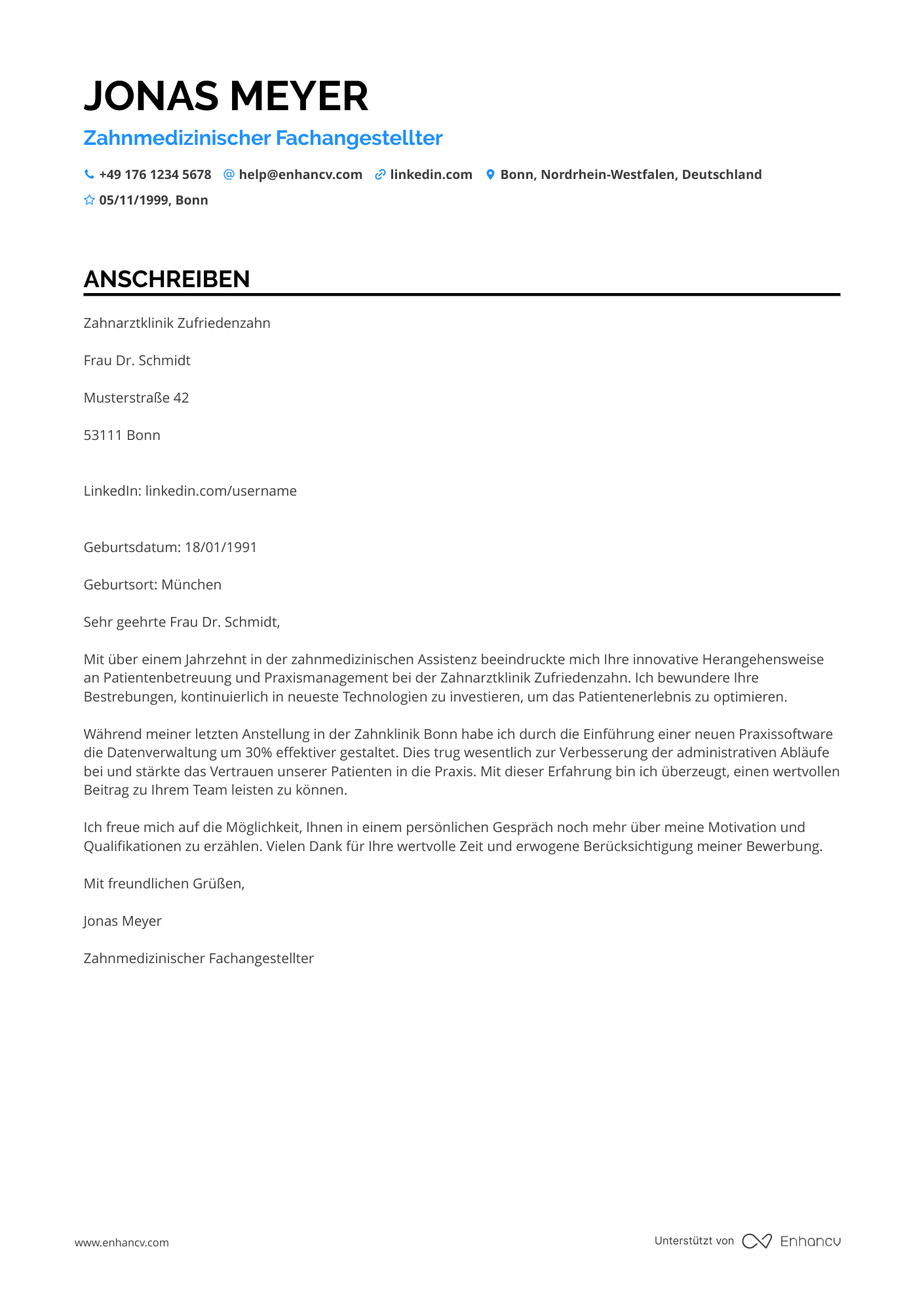 Zahnarzthelferin in der Universitätsklinik Resume Example
