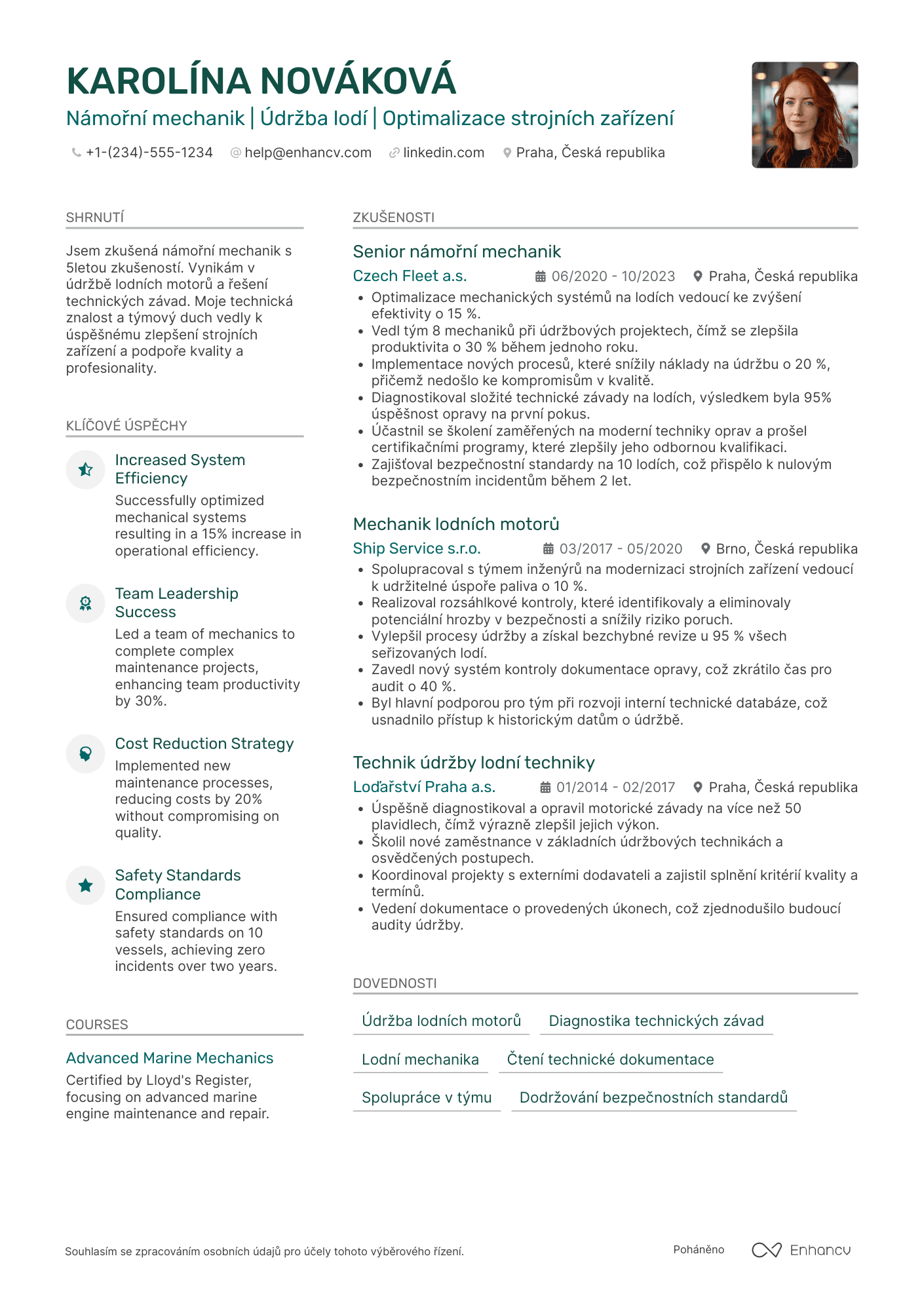 Životopis pro Námořní mechanik Resume Example