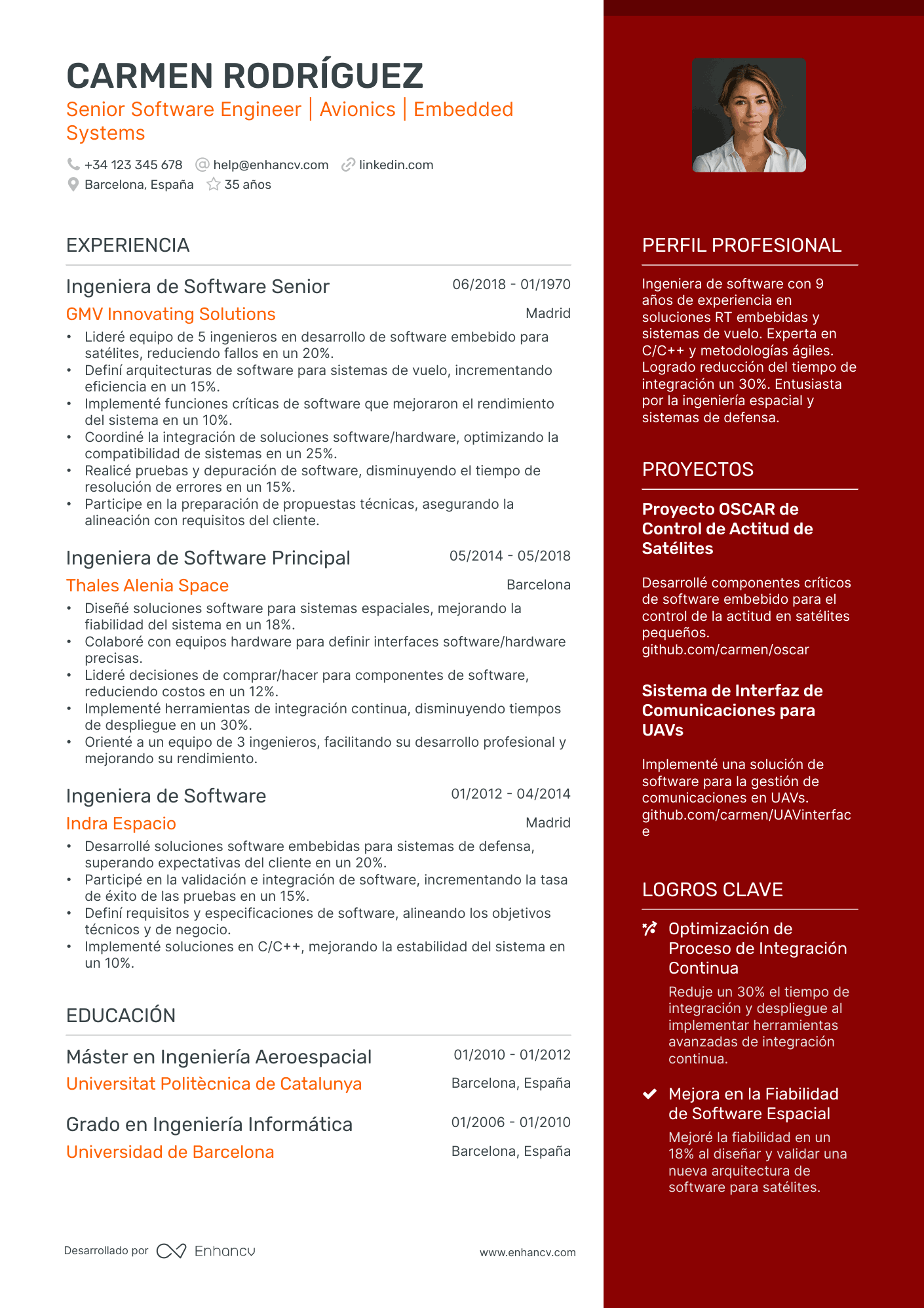 Ingeniero de Software Senior Resume Example