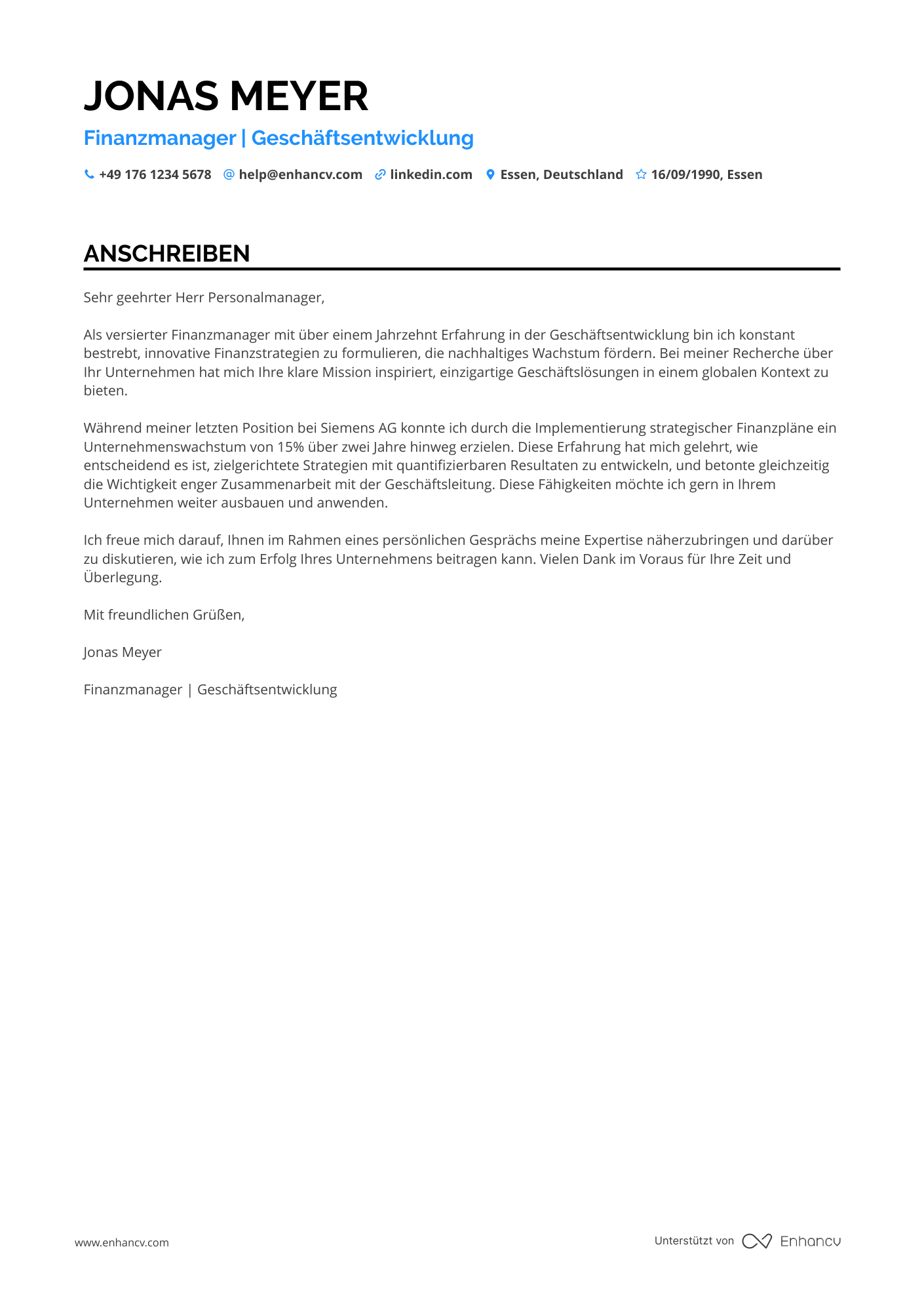 Finanzvorstand für Geschäftsentwicklung Resume Example