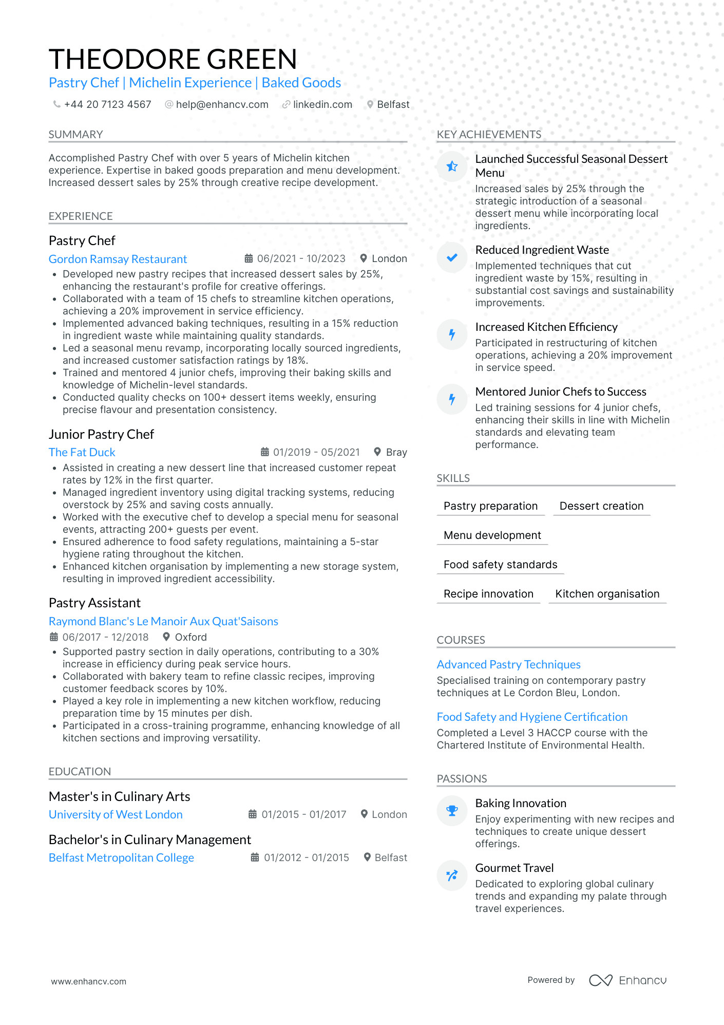 Pastry Production Chef Resume Example