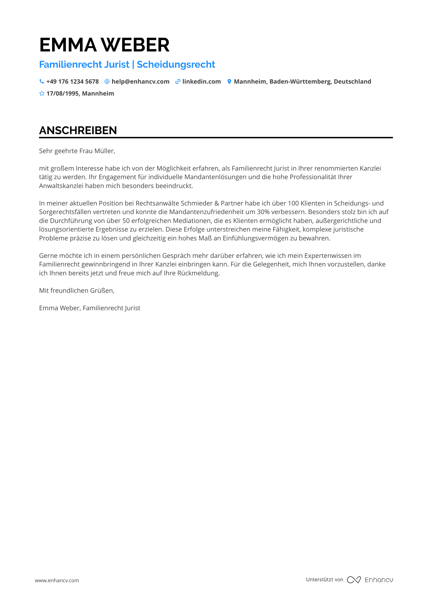 Familienrecht Jurist Resume Example