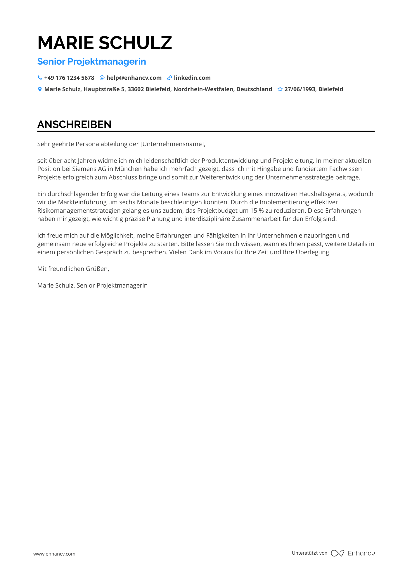 Projektmanager für Produktentwicklung Resume Example
