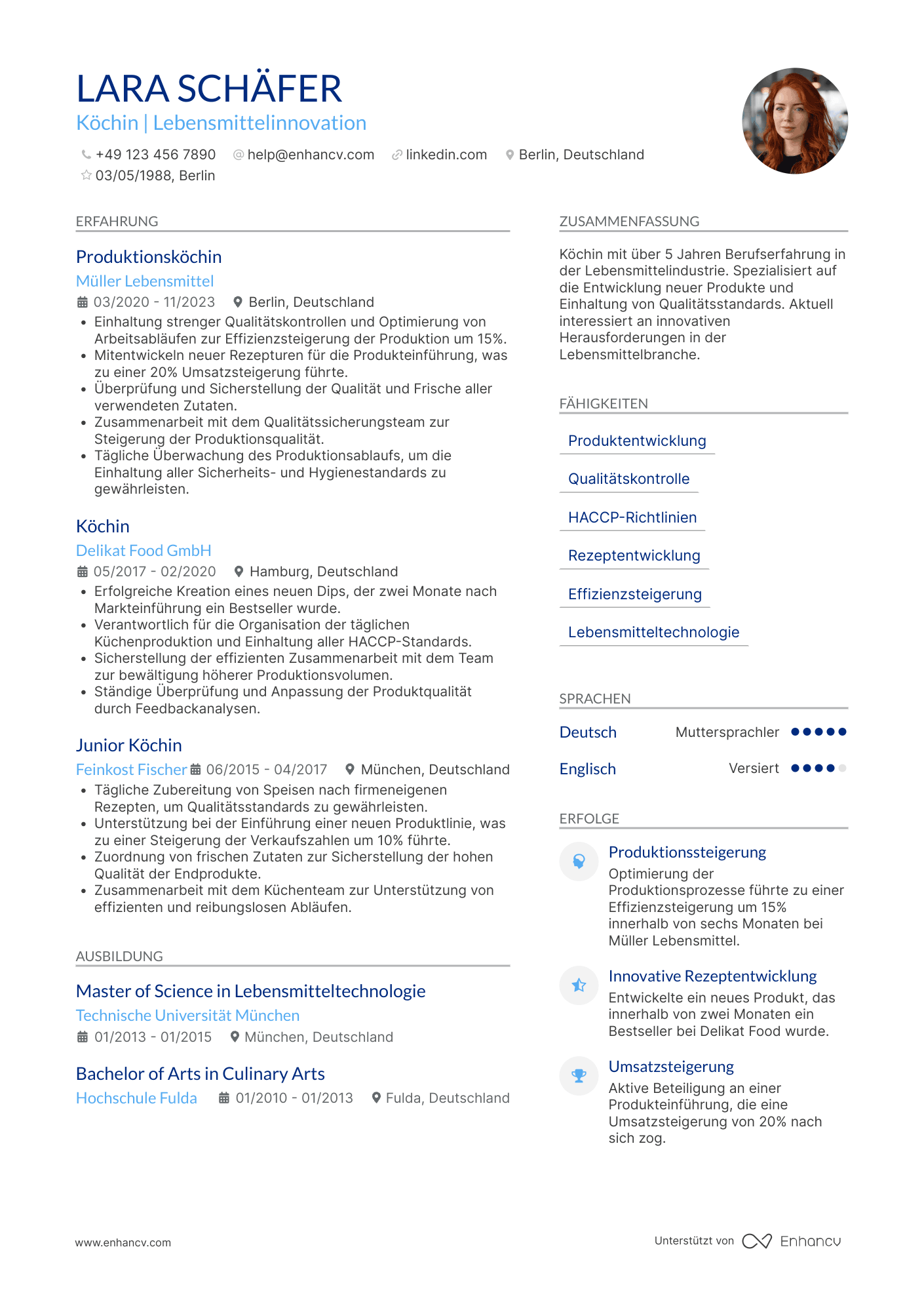 Lebenslauf in Koch in der Lebensmittelindustrie Resume Example