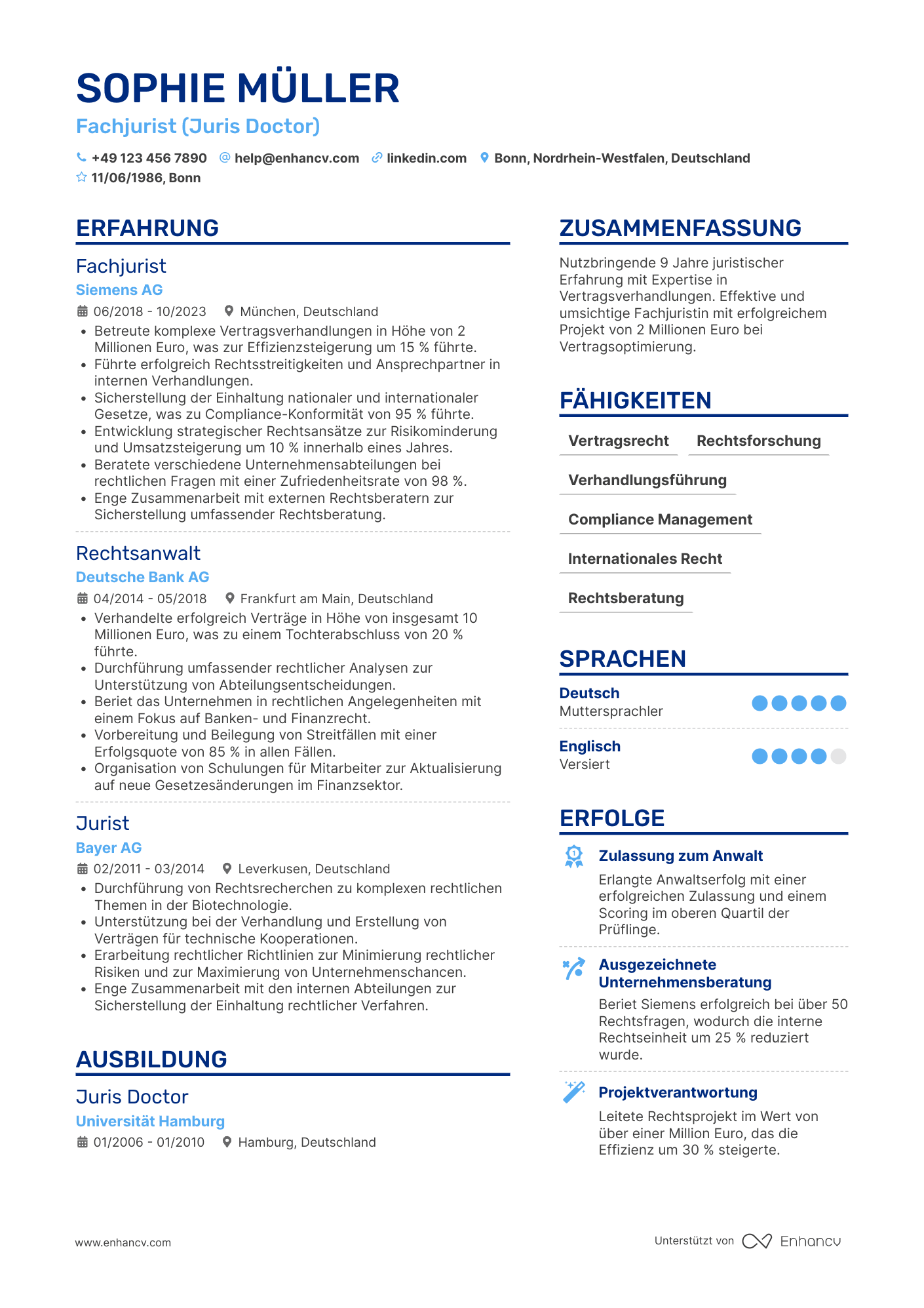 Lebenslauf als Fachjurist Resume Example