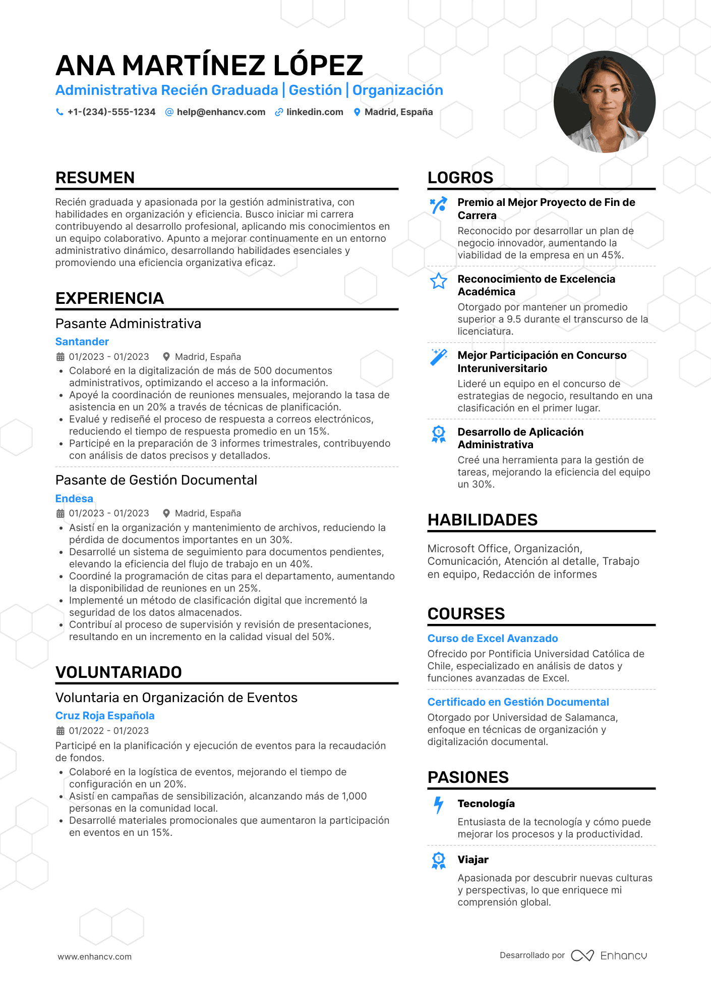 Ejemplo de CV administrativo recién graduado sin experiencia Resume Example