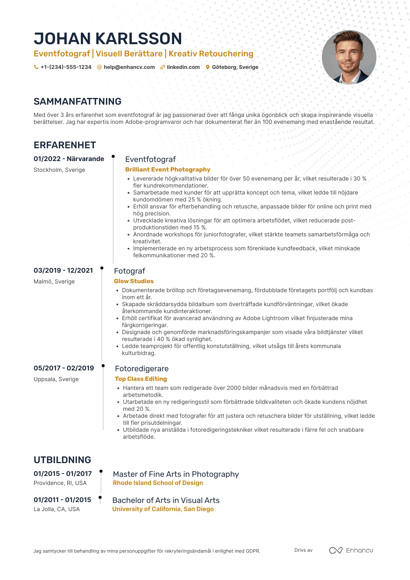 CV för Eventfotograf Resume Example