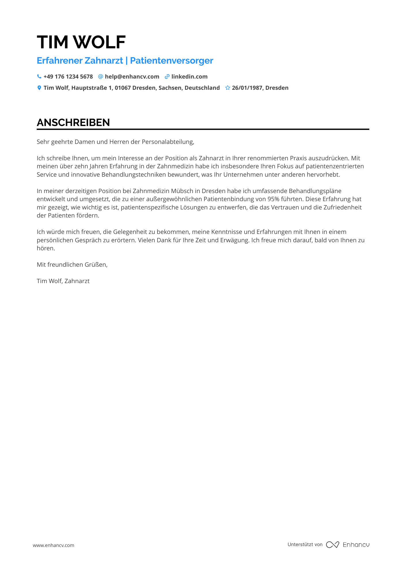 Zahnarzt mit Berufserfahrung Resume Example